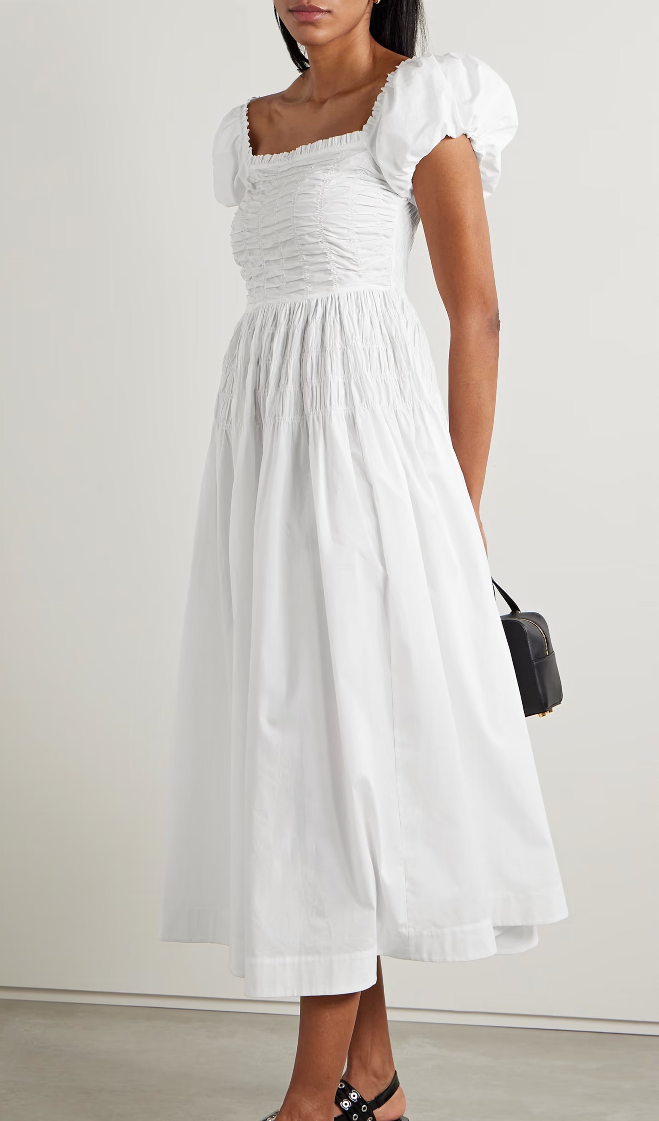 Cotton Ruffled Short-Sleeved Midi Dress