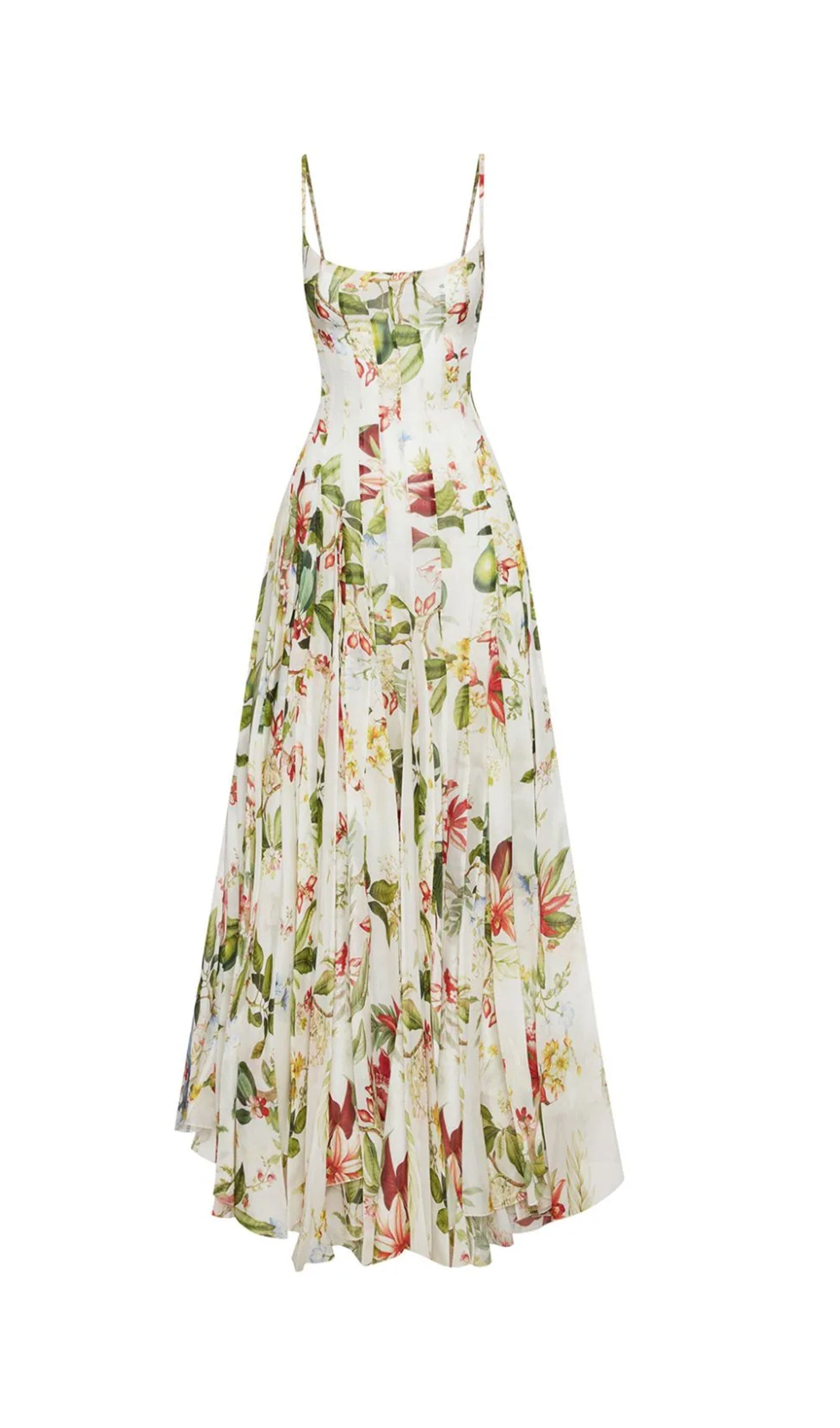 Maxikleid aus floraler Spitze mit Blumen und Kunstpelz