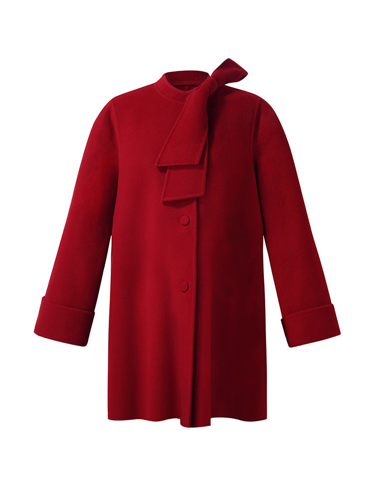 Damenmantel aus Tencel-Wolle mit Schleife 