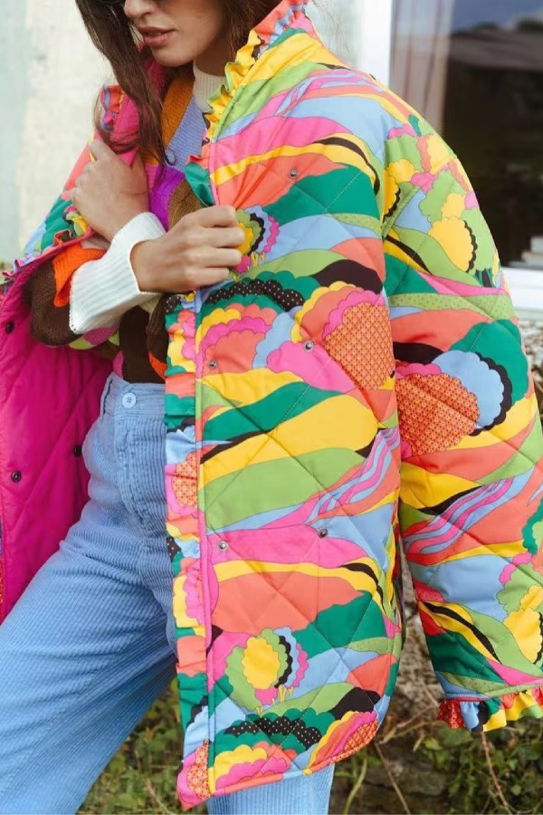 Bedruckte, plissierte Baumwolljacke 