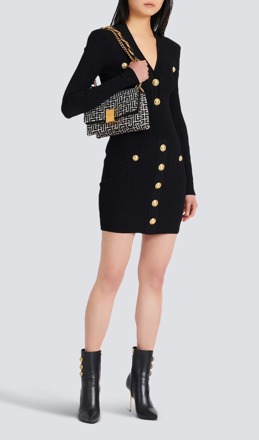 V-Neck Knitted Mini Dress 