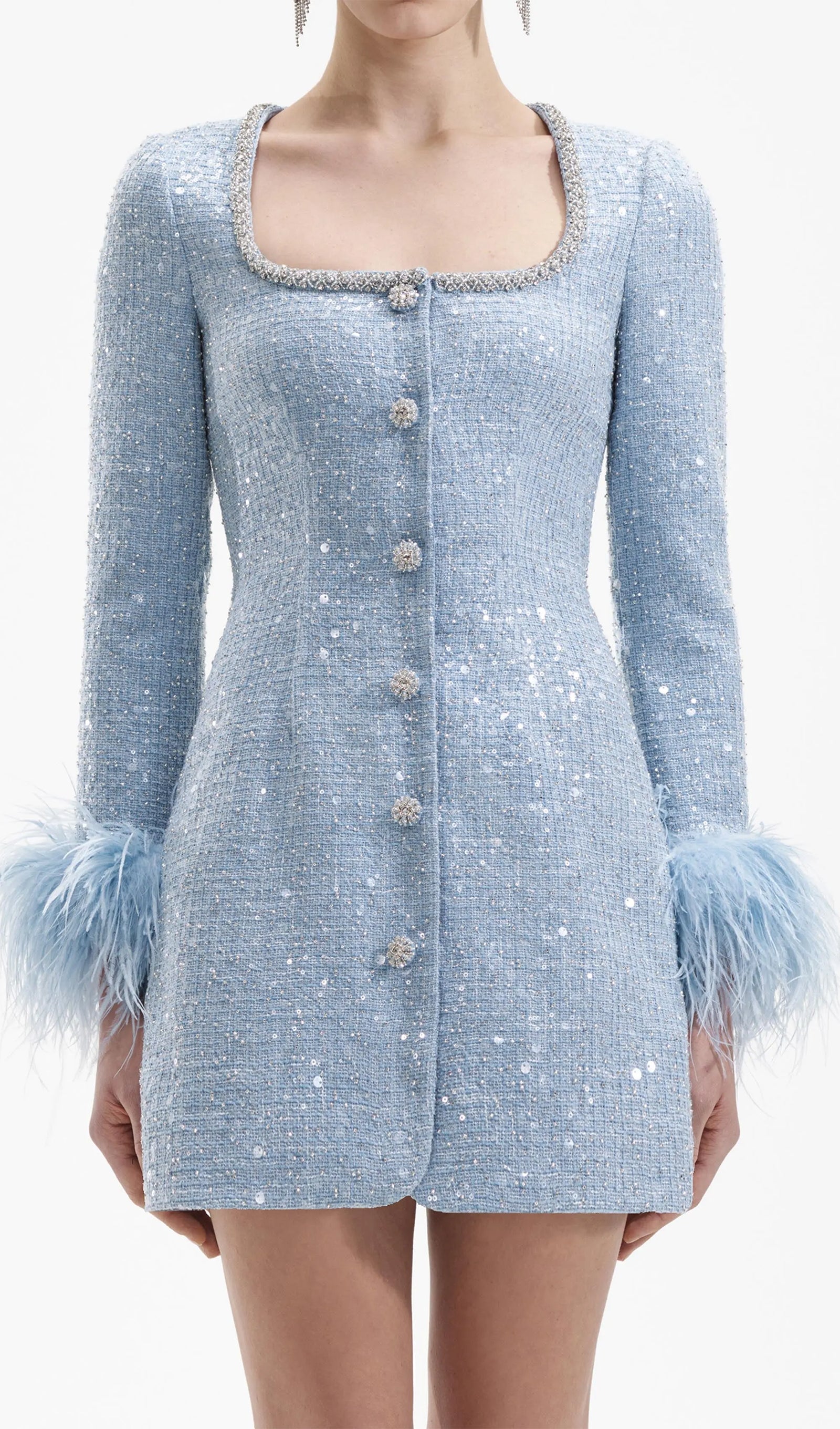 Sequin Bouclé Feathered Mini Dress 