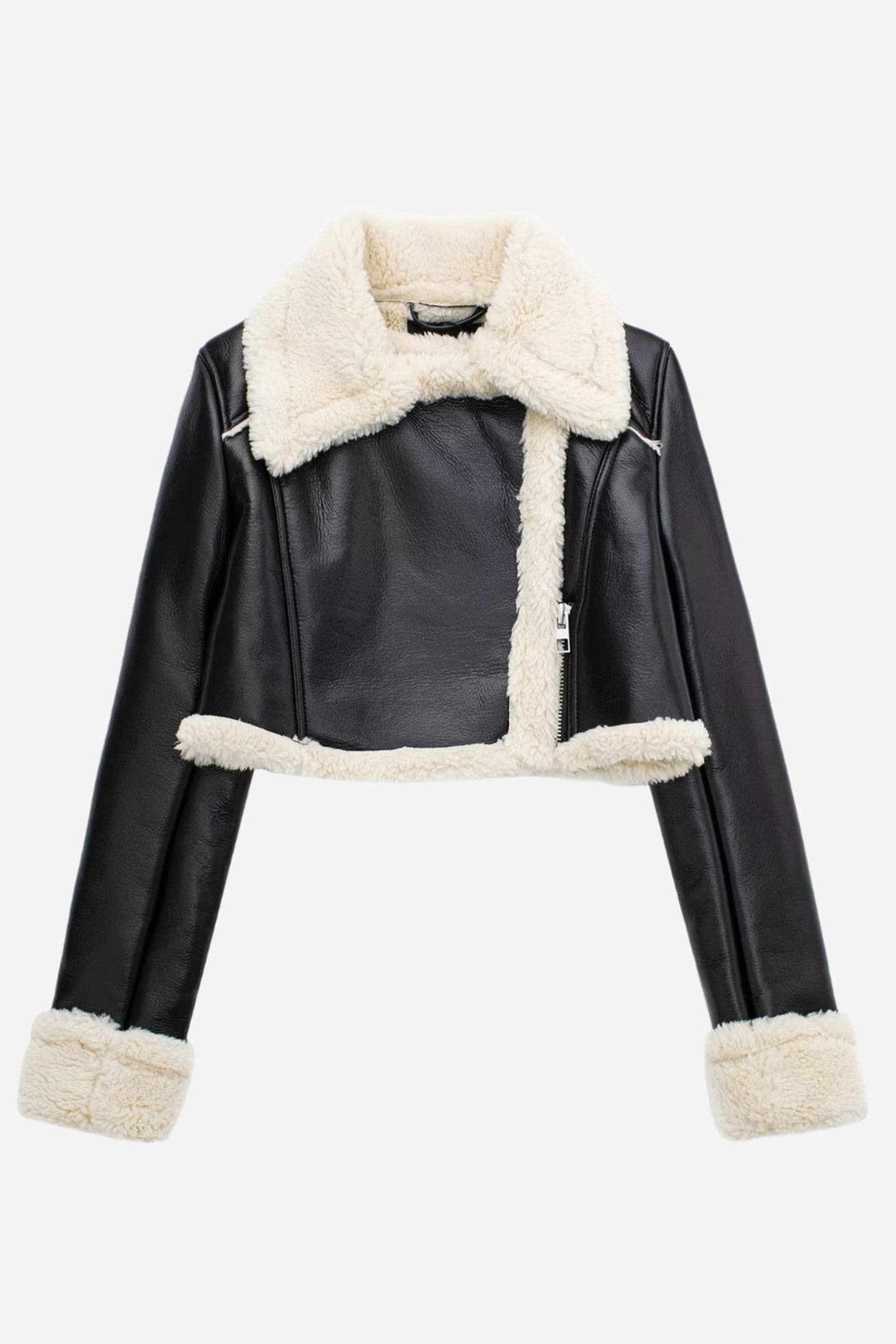 Kurz geschnittene Lederjacke mit Kragen