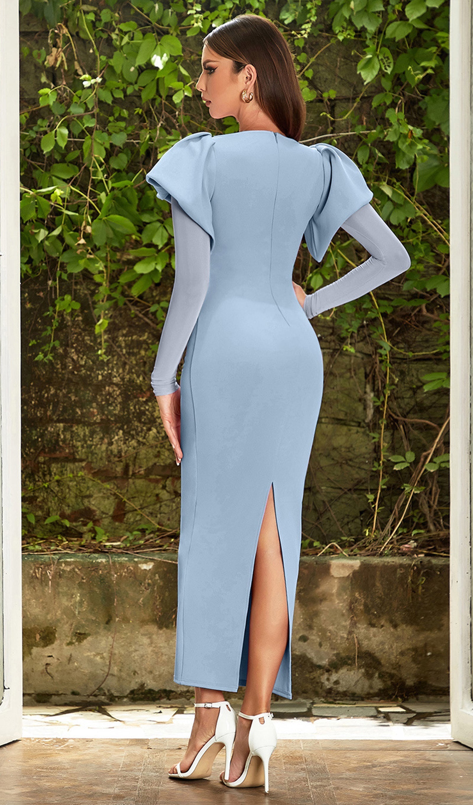 Puffy Sleeve Slim Fit Midi Dress