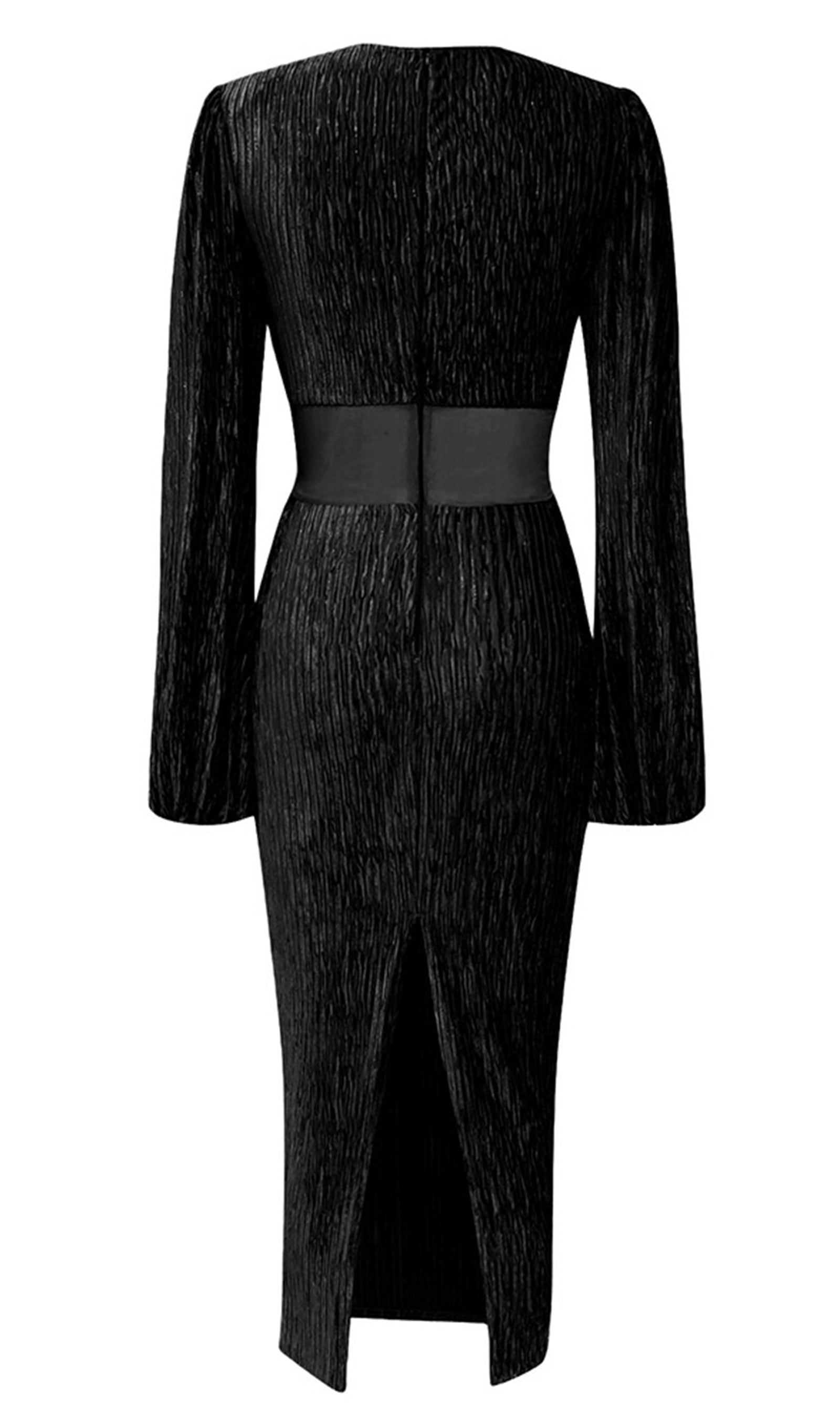 Siyah V Yaka Bodycon Midi Elbise