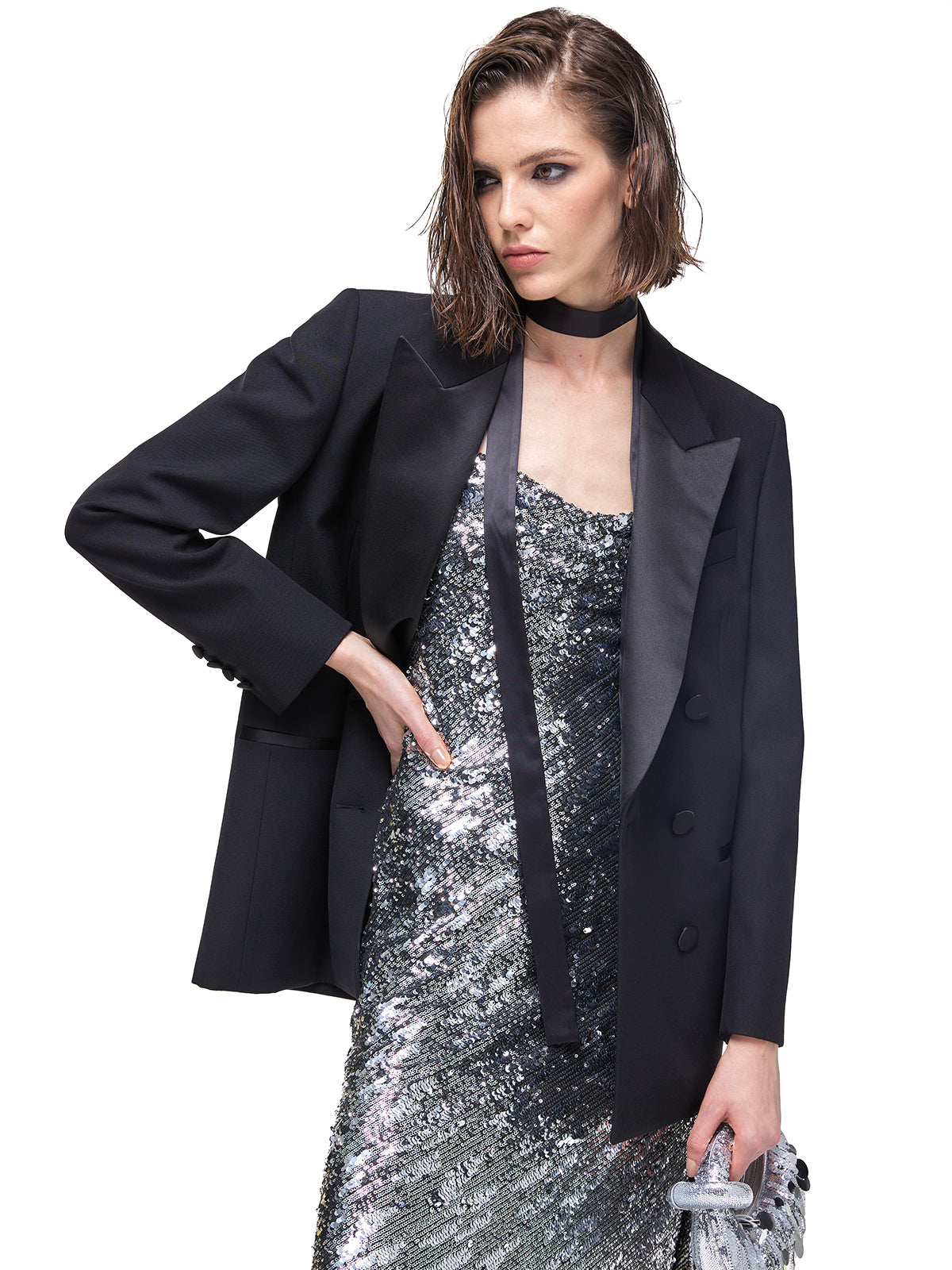 Acetate Panelled Satin Avant-garde Suit Jacket