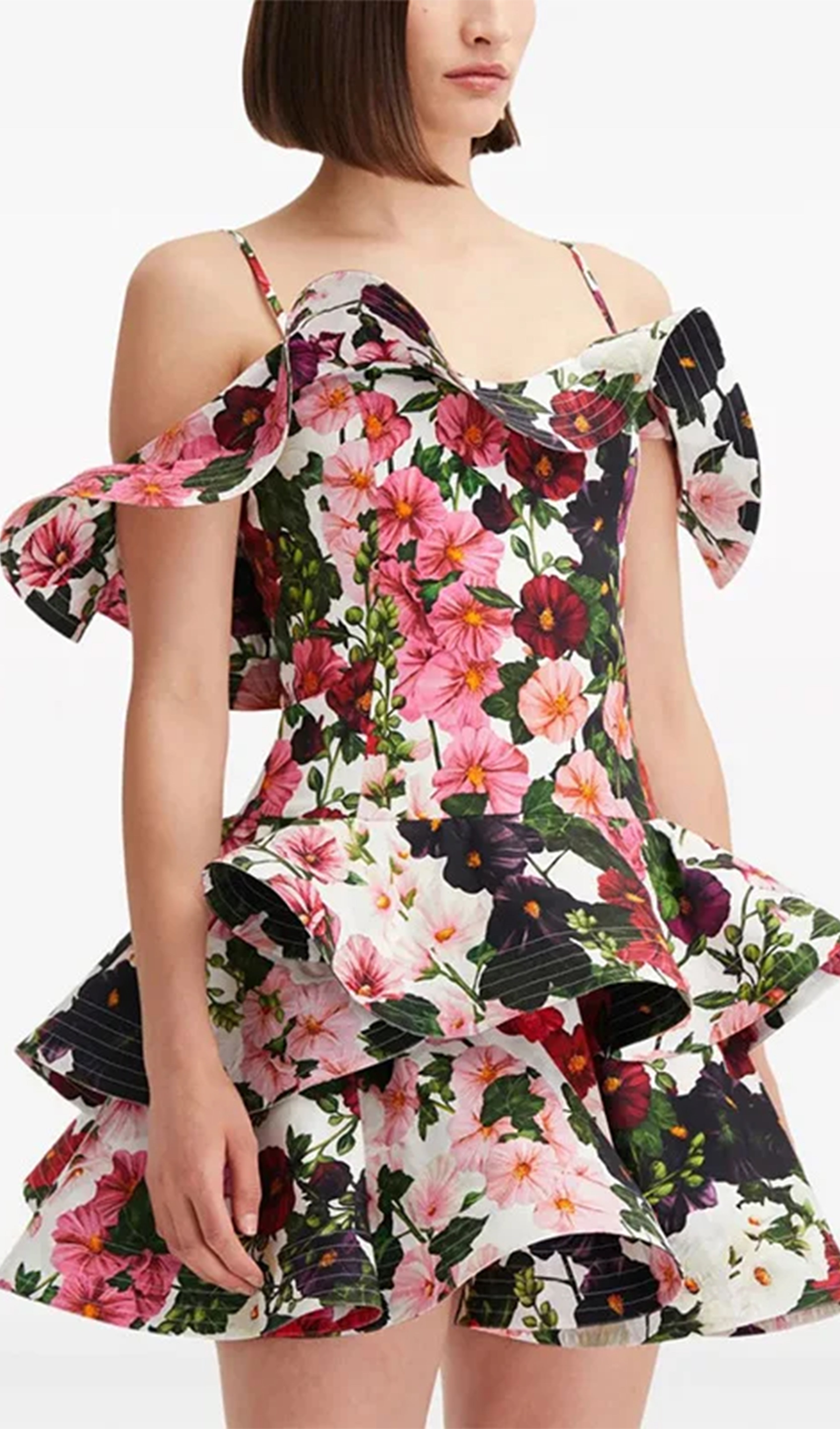 Cold Shoulder Floral Slip Mini Dress
