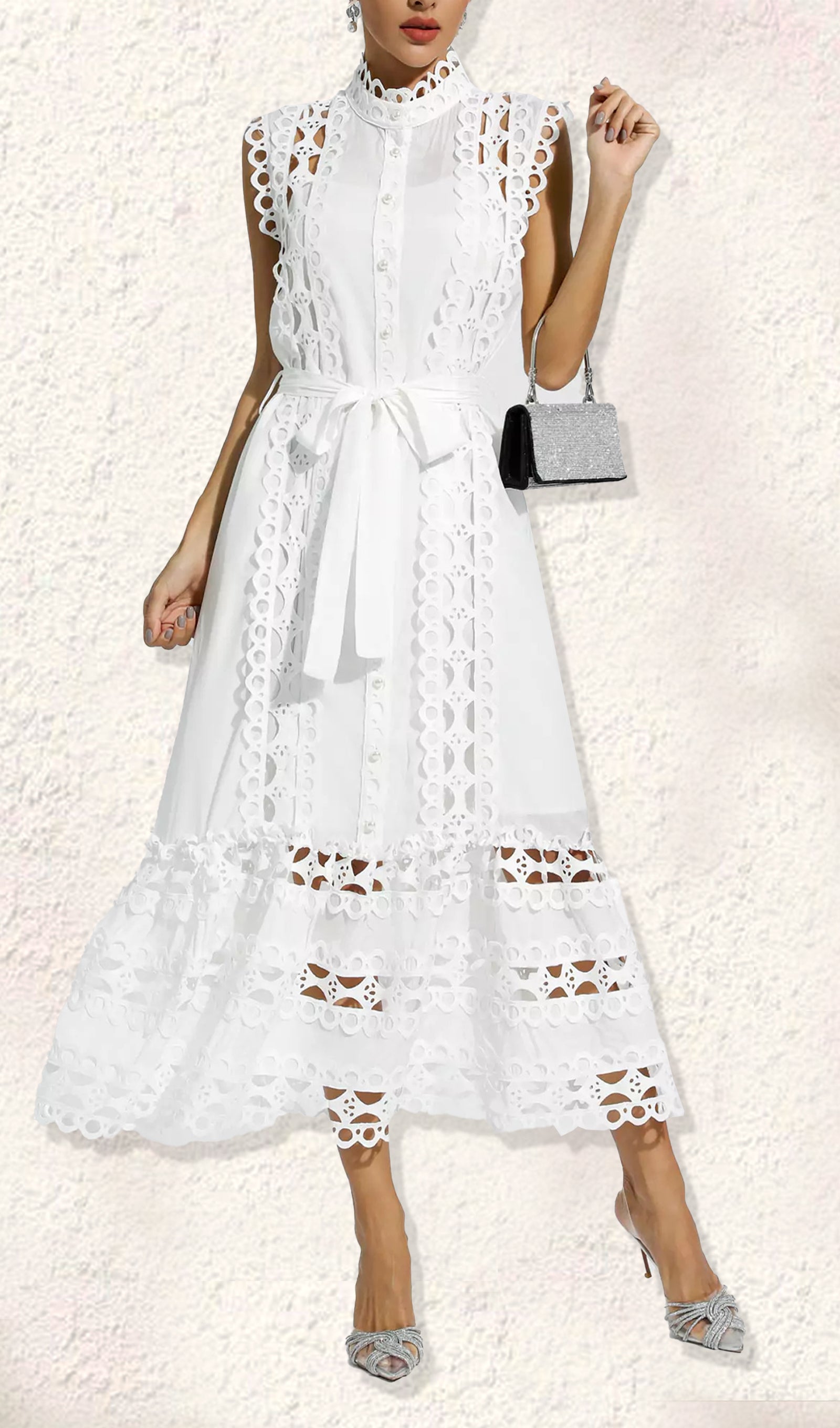 Ärmelloses Maxikleid mit Häkeldetails