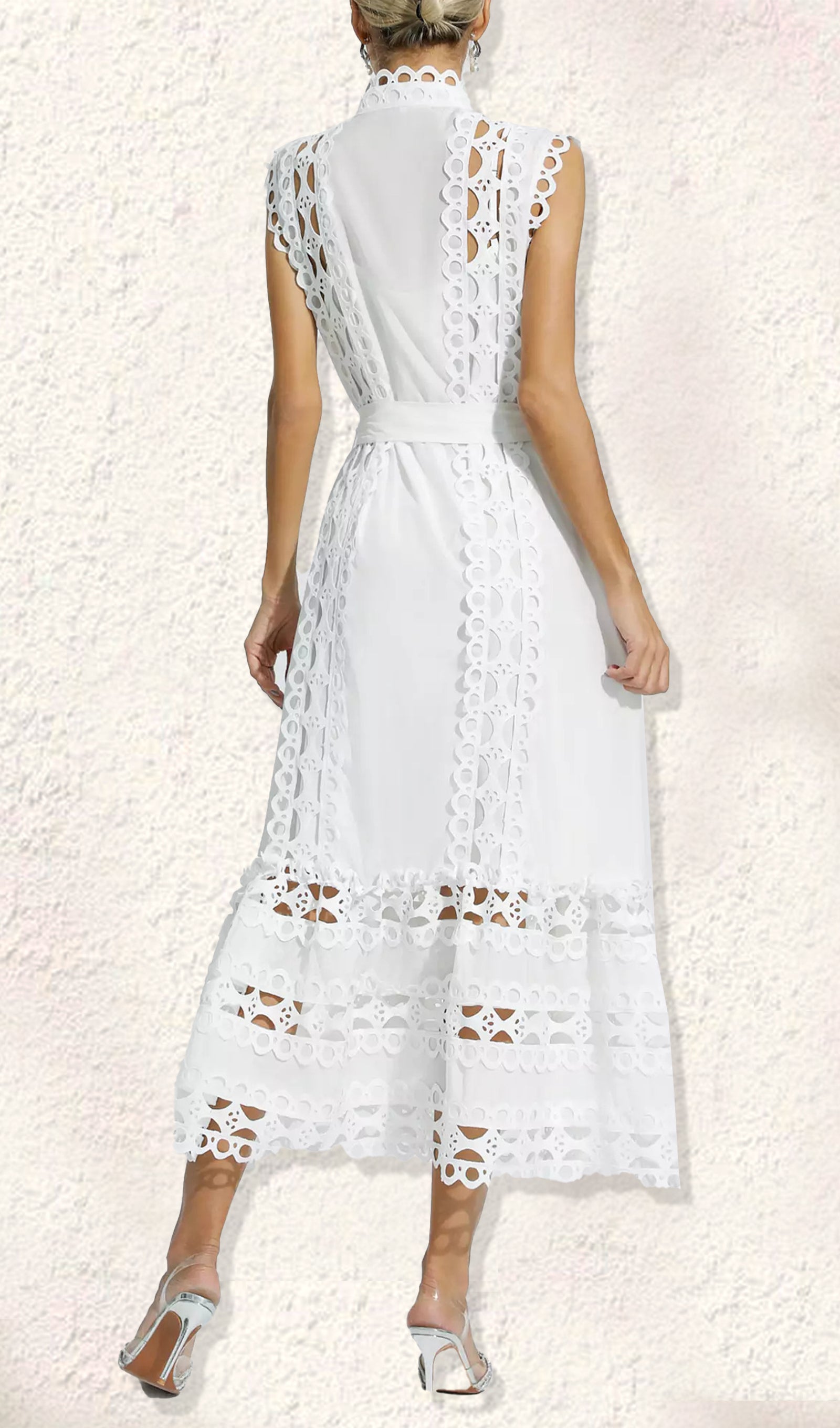 Ärmelloses Maxikleid mit Häkeldetails