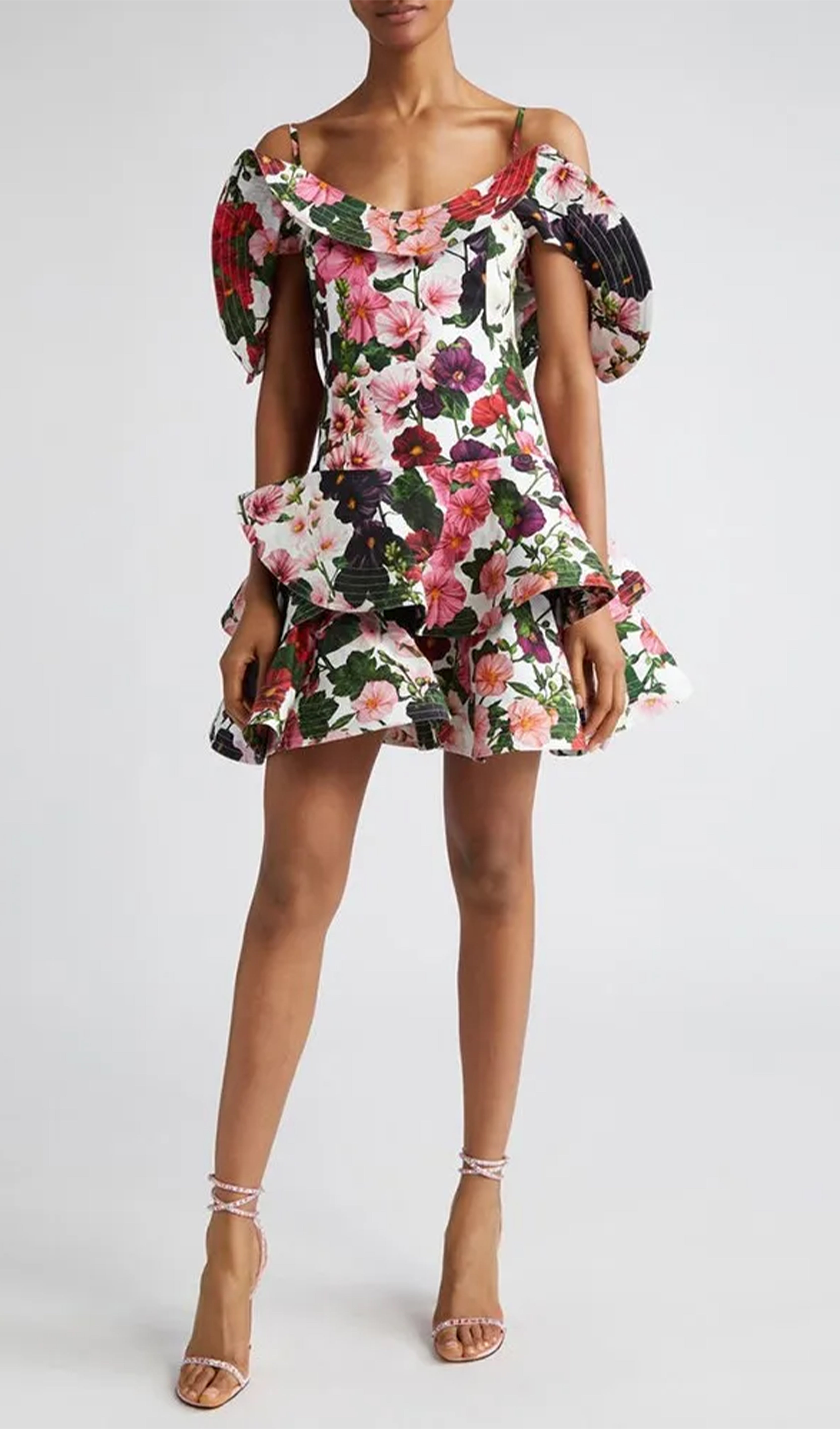 Cold Shoulder Floral Slip Mini Dress