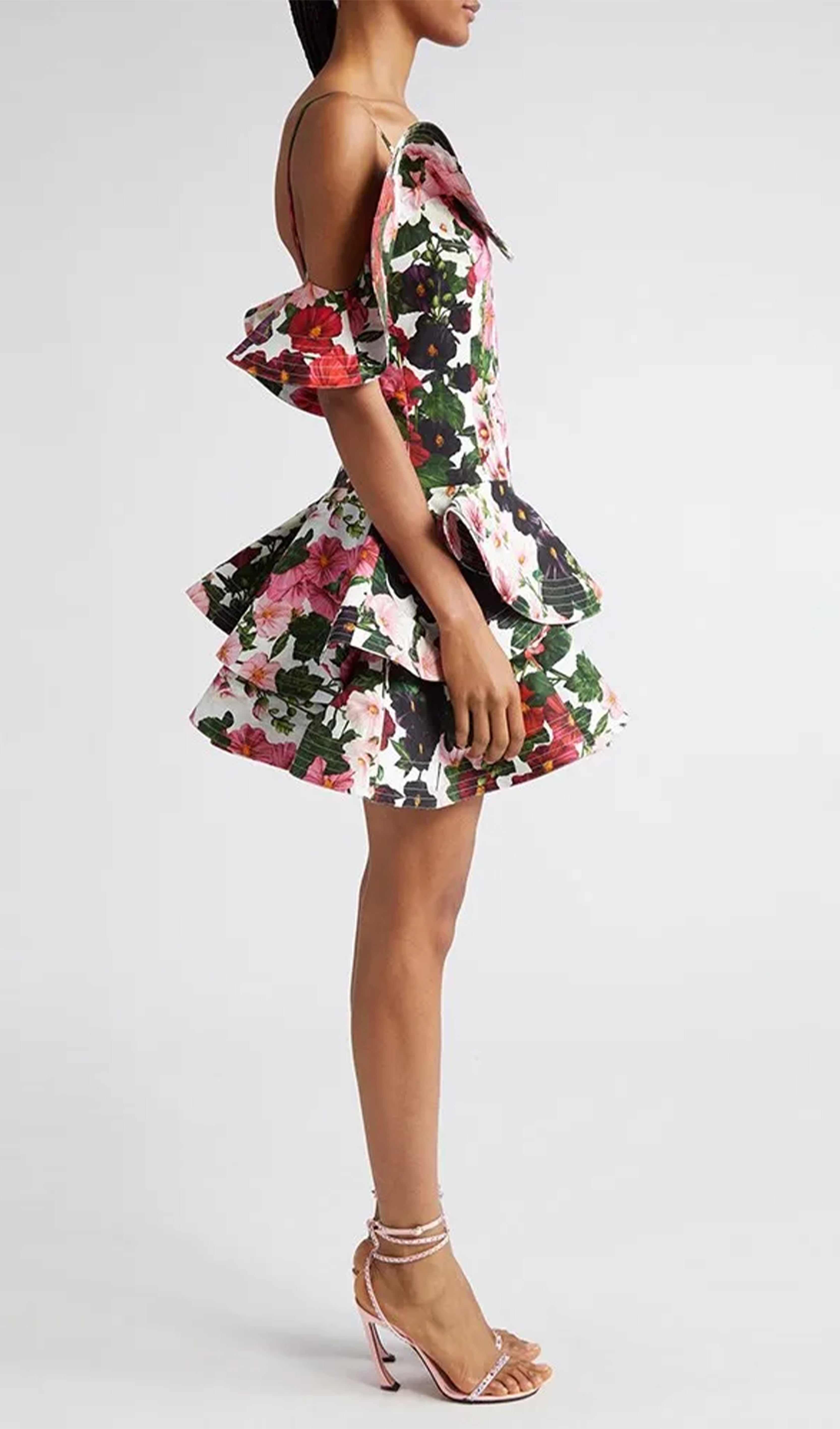 Cold Shoulder Floral Slip Mini Dress