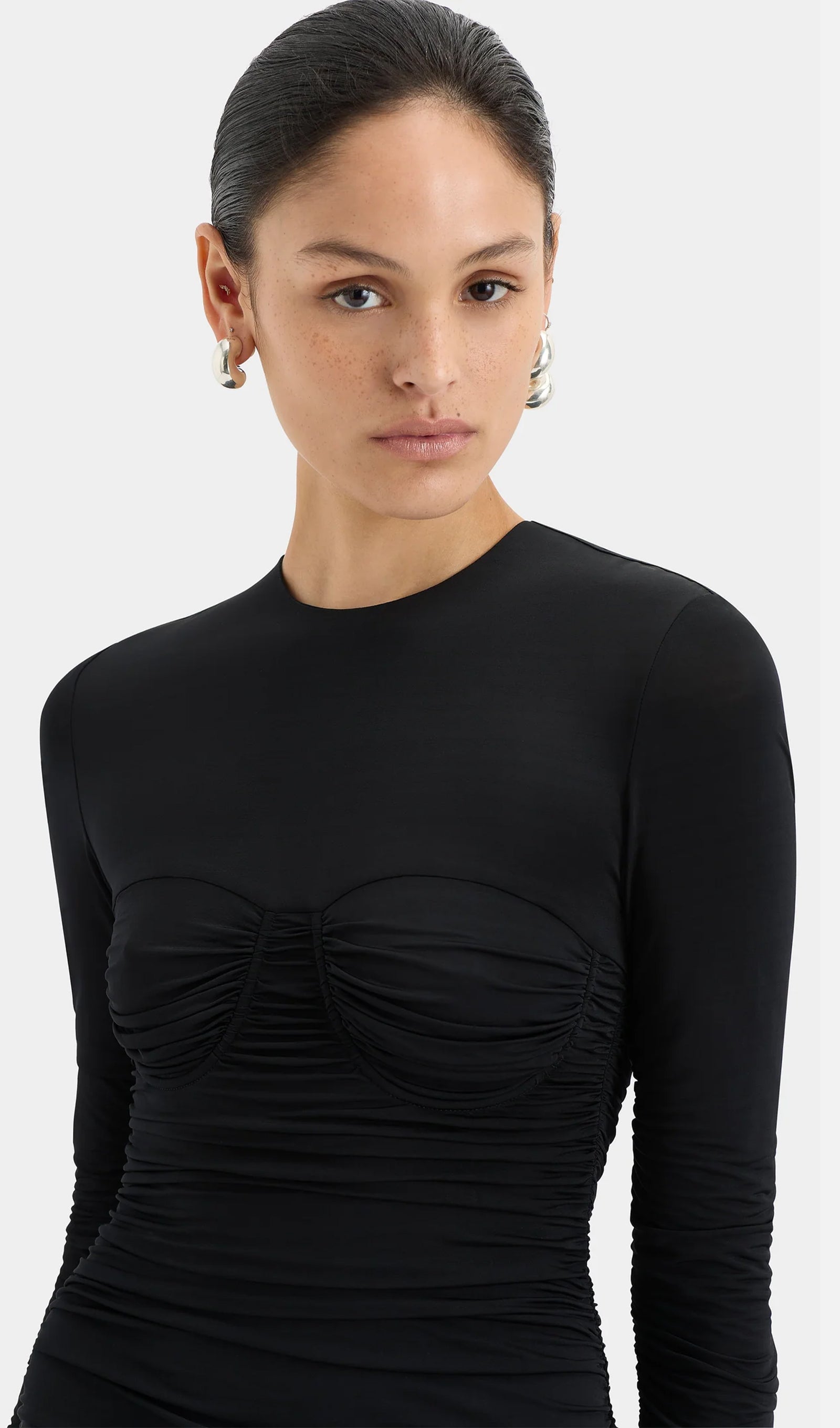 Draped Jersey and Satin Maxi Dress - Black 
