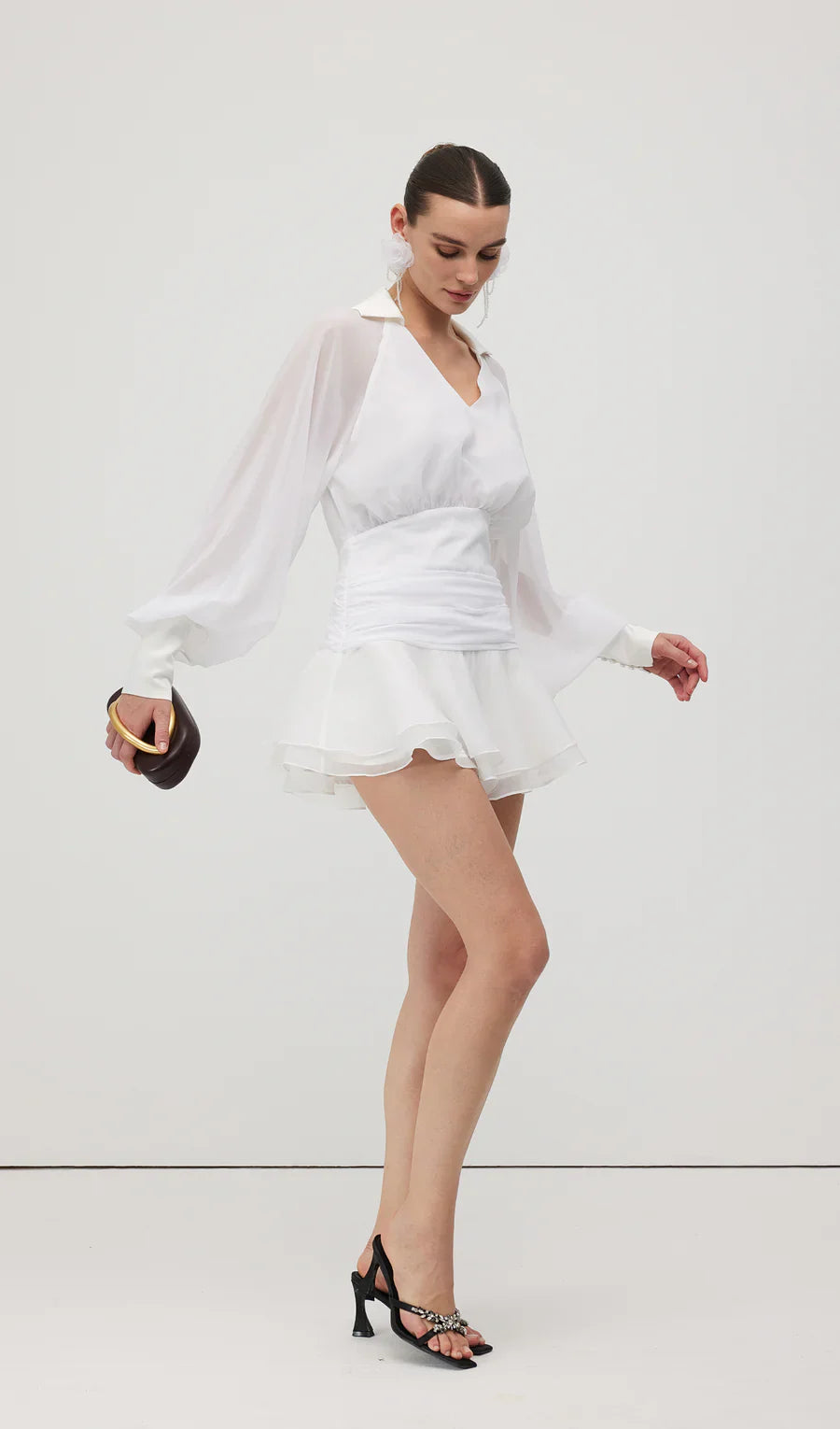 Plain Lantern Sleeve Mini Dress 