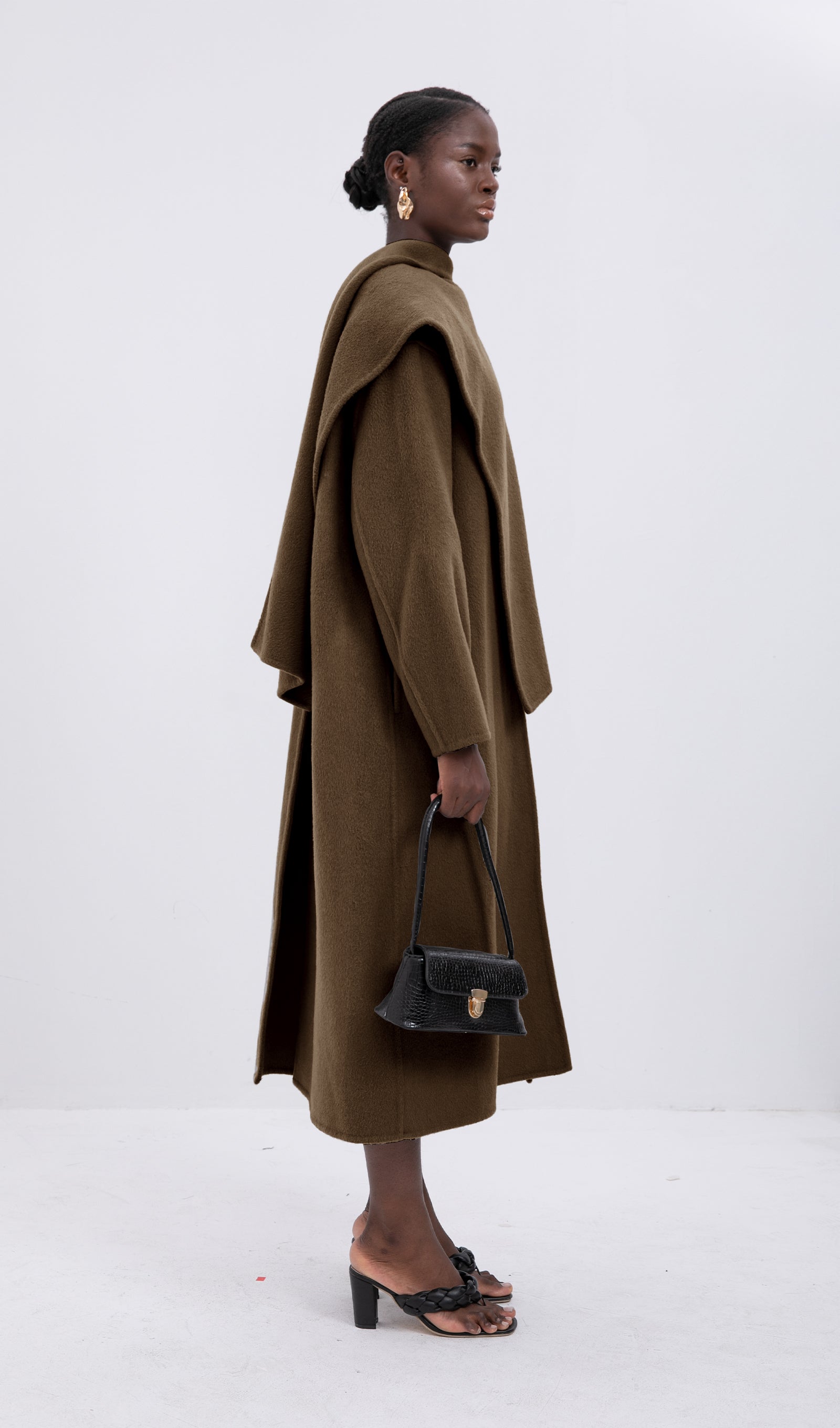 Trendy Oversized Pelerin Stili Kaban-Kahve