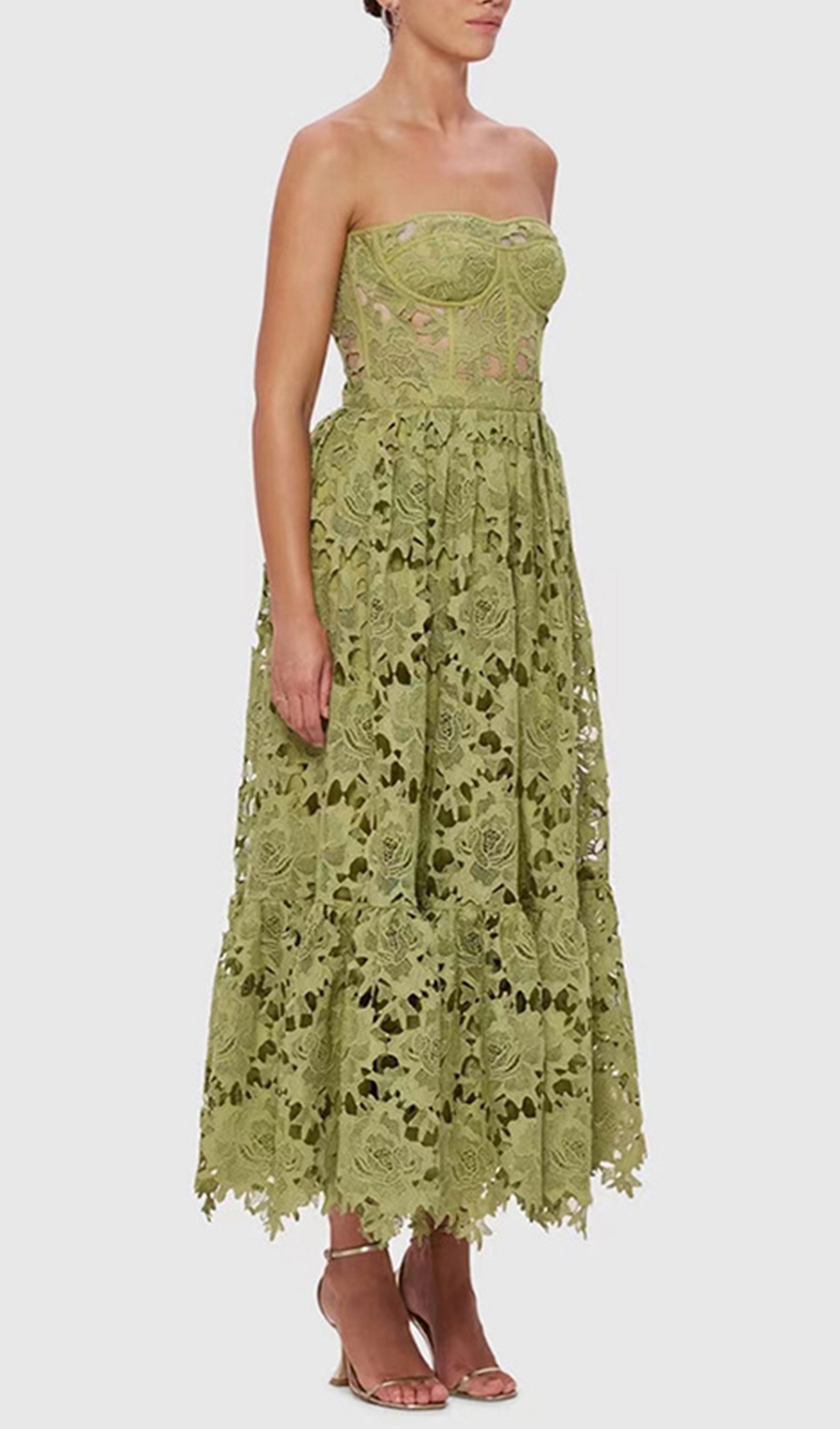 Gehäkeltes, trägerloses Midi-Bandeau-Kleid mit Lochmuster
