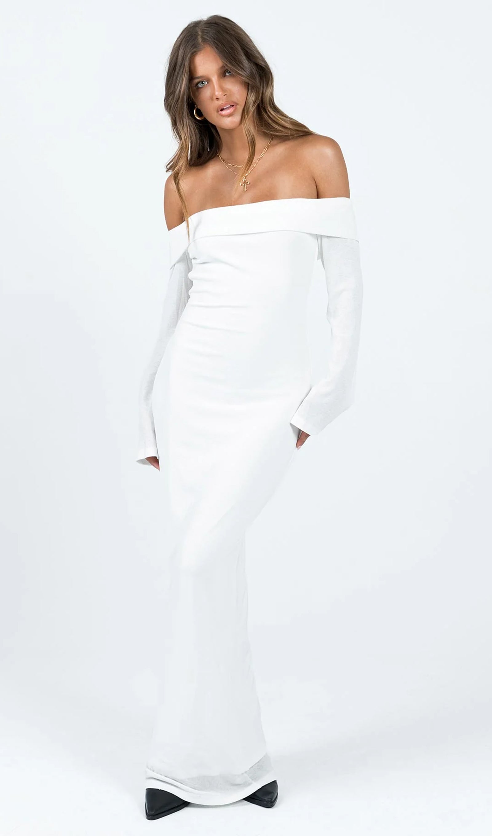 Maida Layered Neck Maxi Dress White 