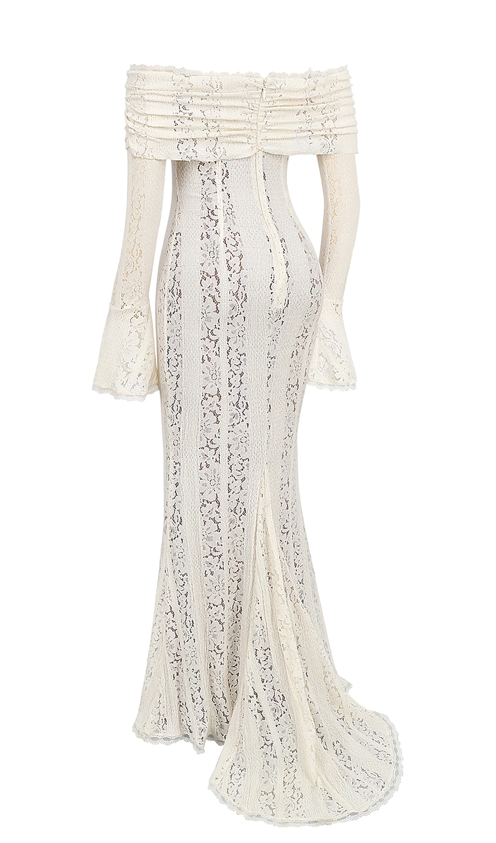 Vintage Floral Lace Off-Shoulder Maxi Dress 