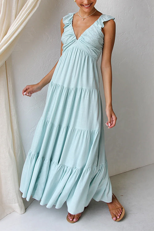 Lumina Leinen-Maxikleid mit V-Ausschnitt