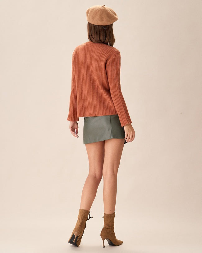 Caramel Buttoned Narrow Slit Cardigan