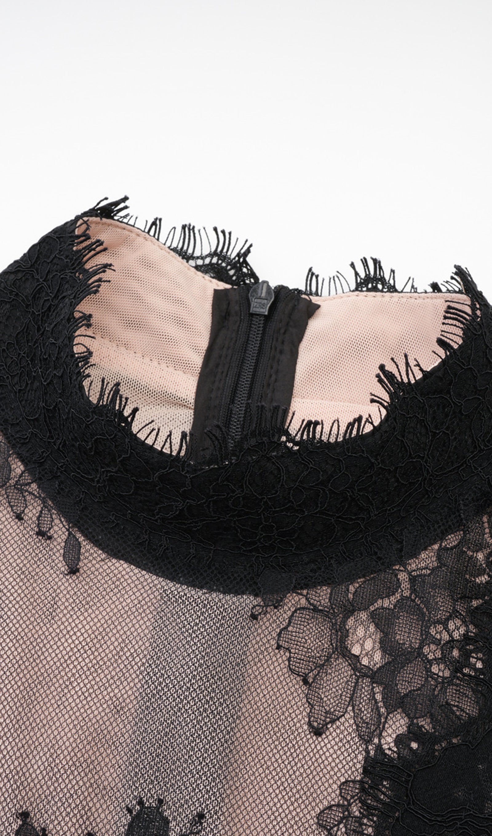 Long Sleeve Lace Fitted and Flare Midi Dress Black