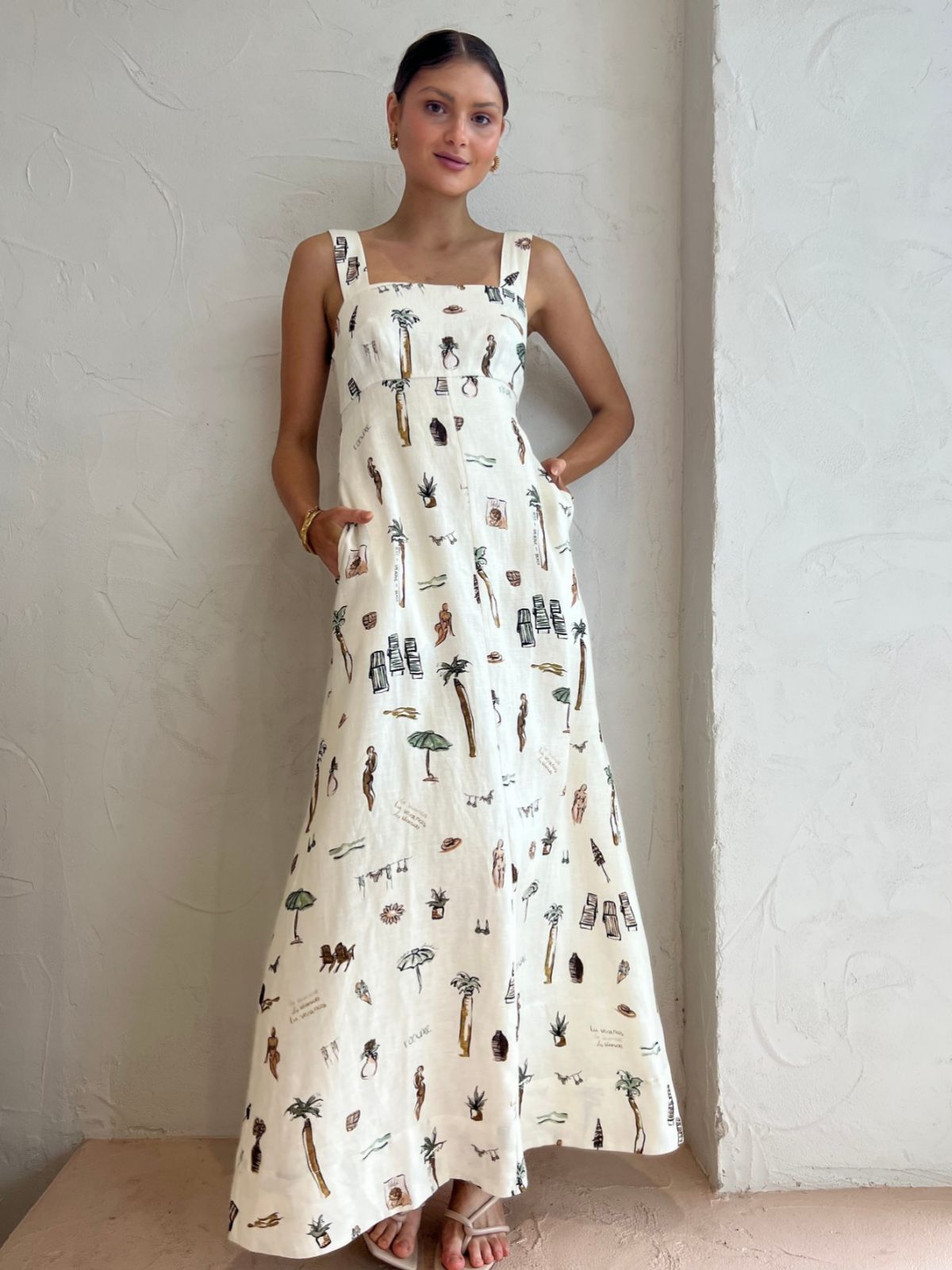Graffiti-Maxikleid mit Trägern, sexy, rückenfrei