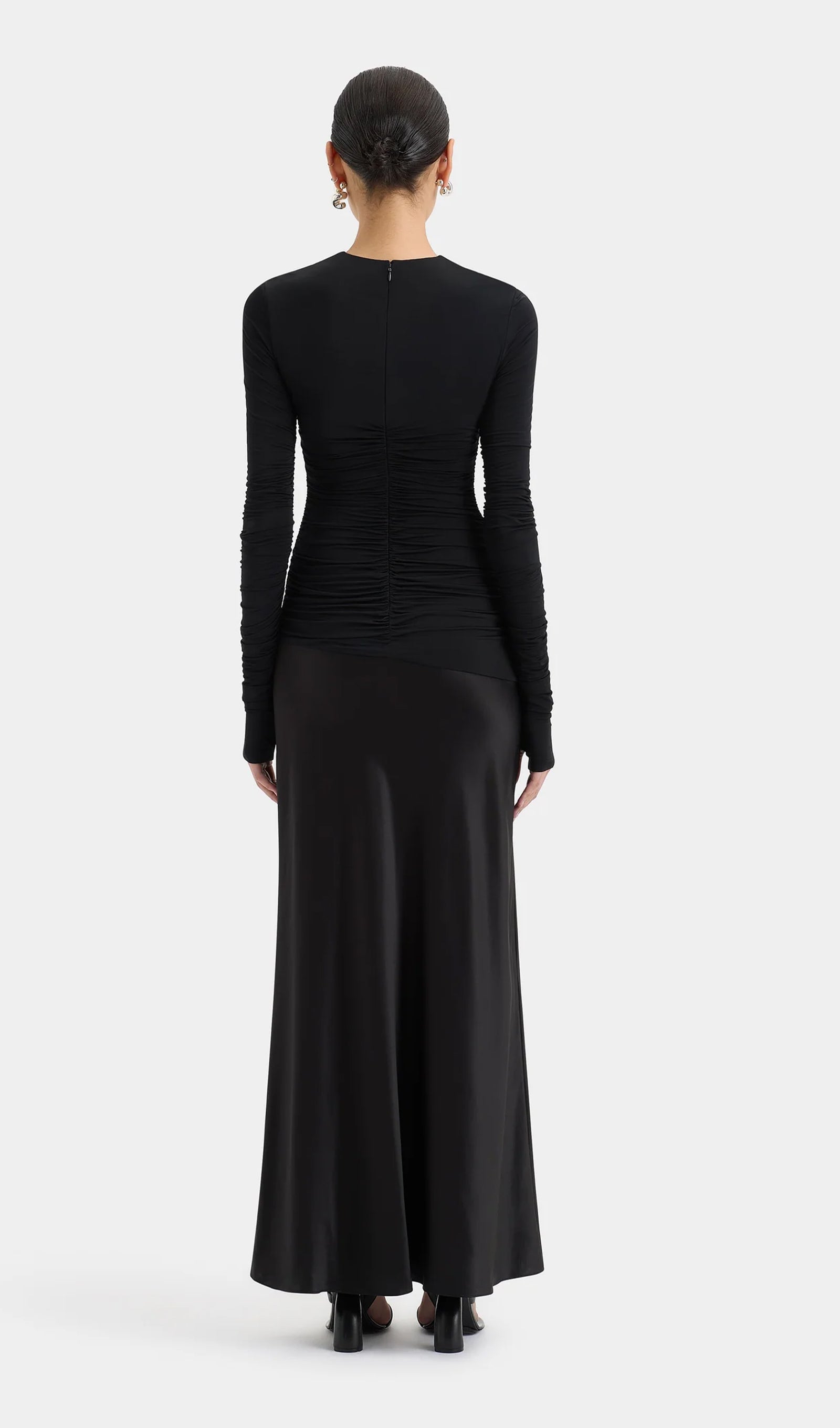 Draped Jersey and Satin Maxi Dress - Black 