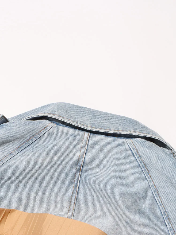 Pileli Volanlı Denim Uzun Kollu bağcıklı Ceket