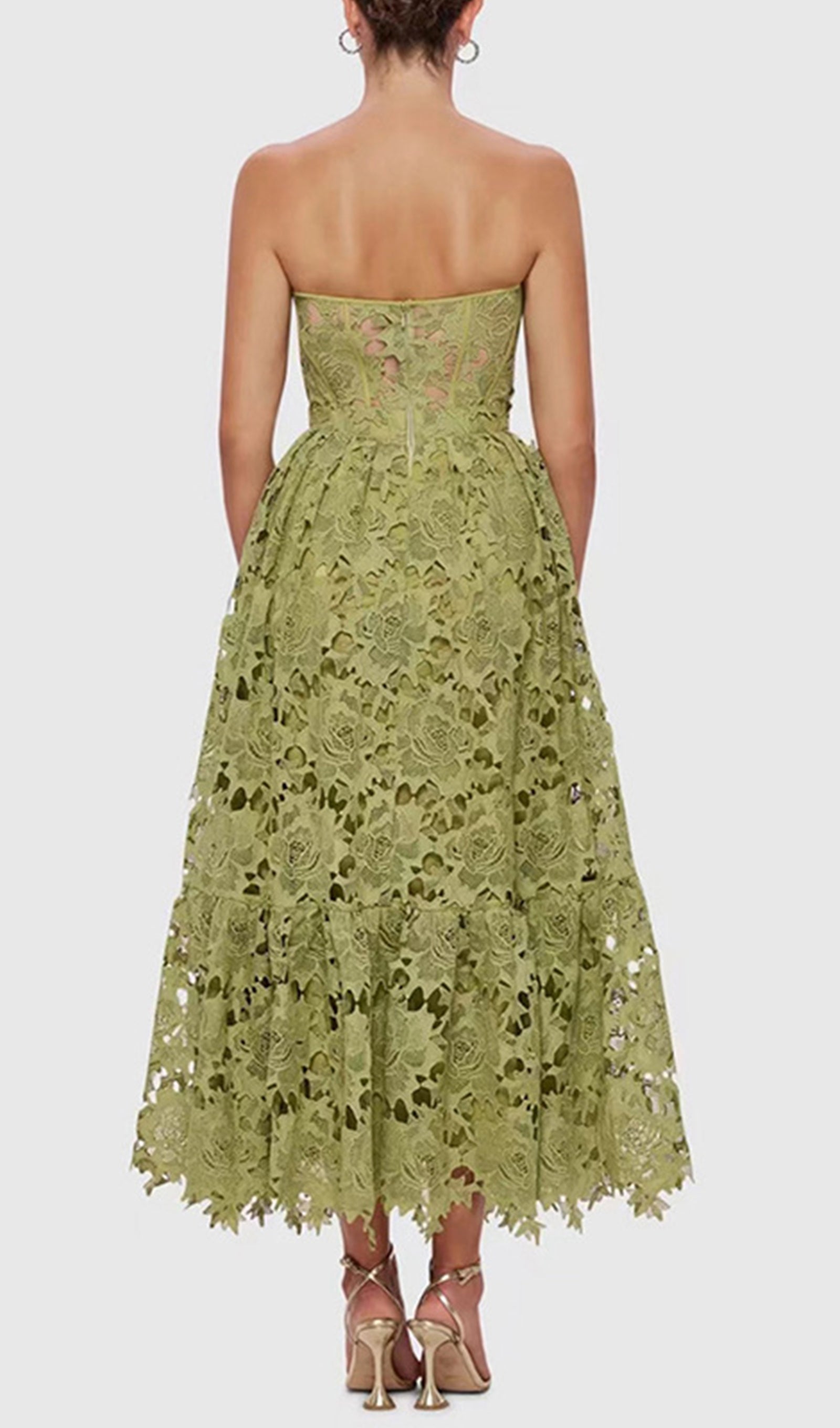 Gehäkeltes, trägerloses Midi-Bandeau-Kleid mit Lochmuster