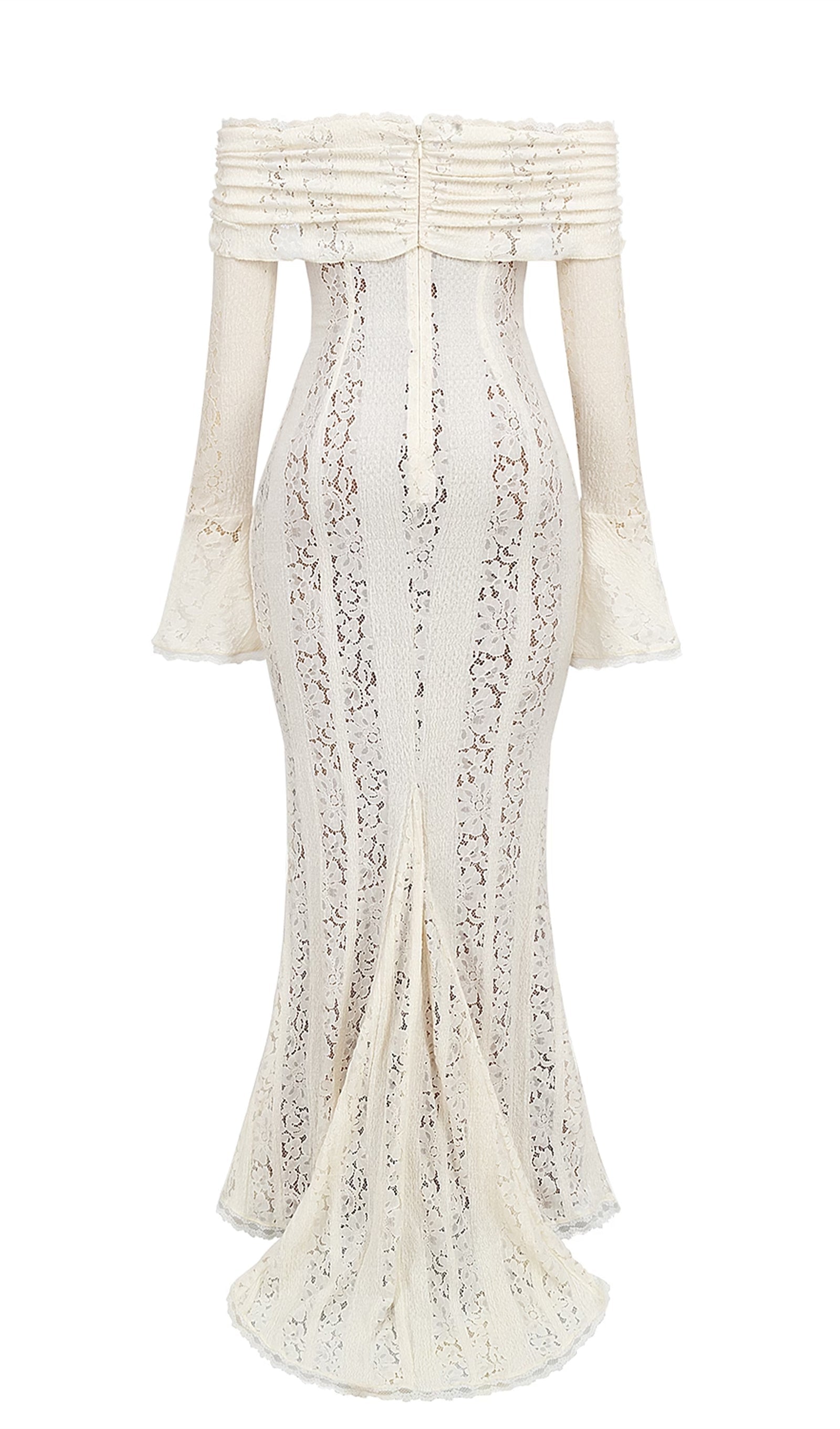 Vintage Floral Lace Off-Shoulder Maxi Dress 