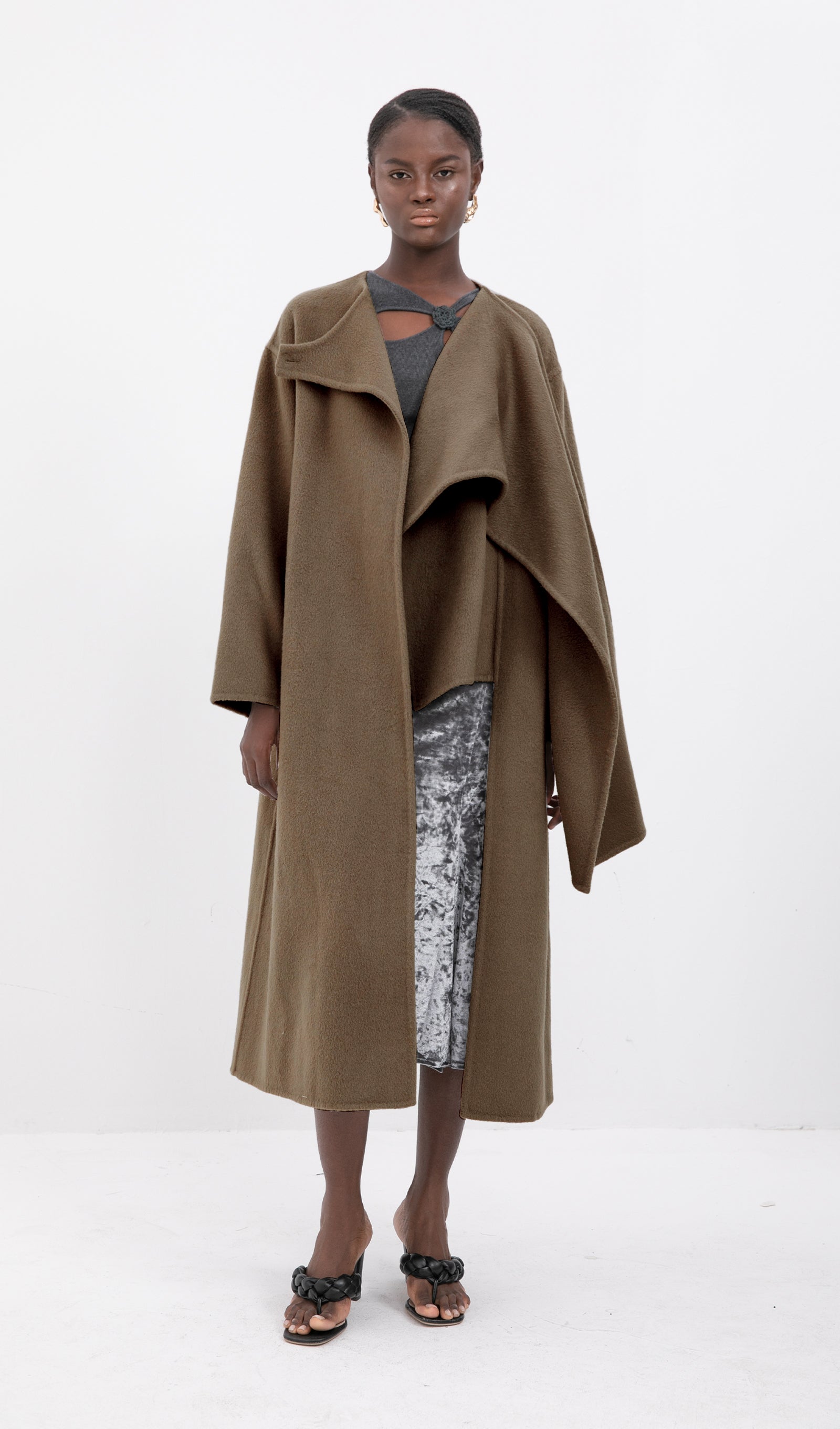 Trendy Oversized Pelerin Stili Kaban-Kahve