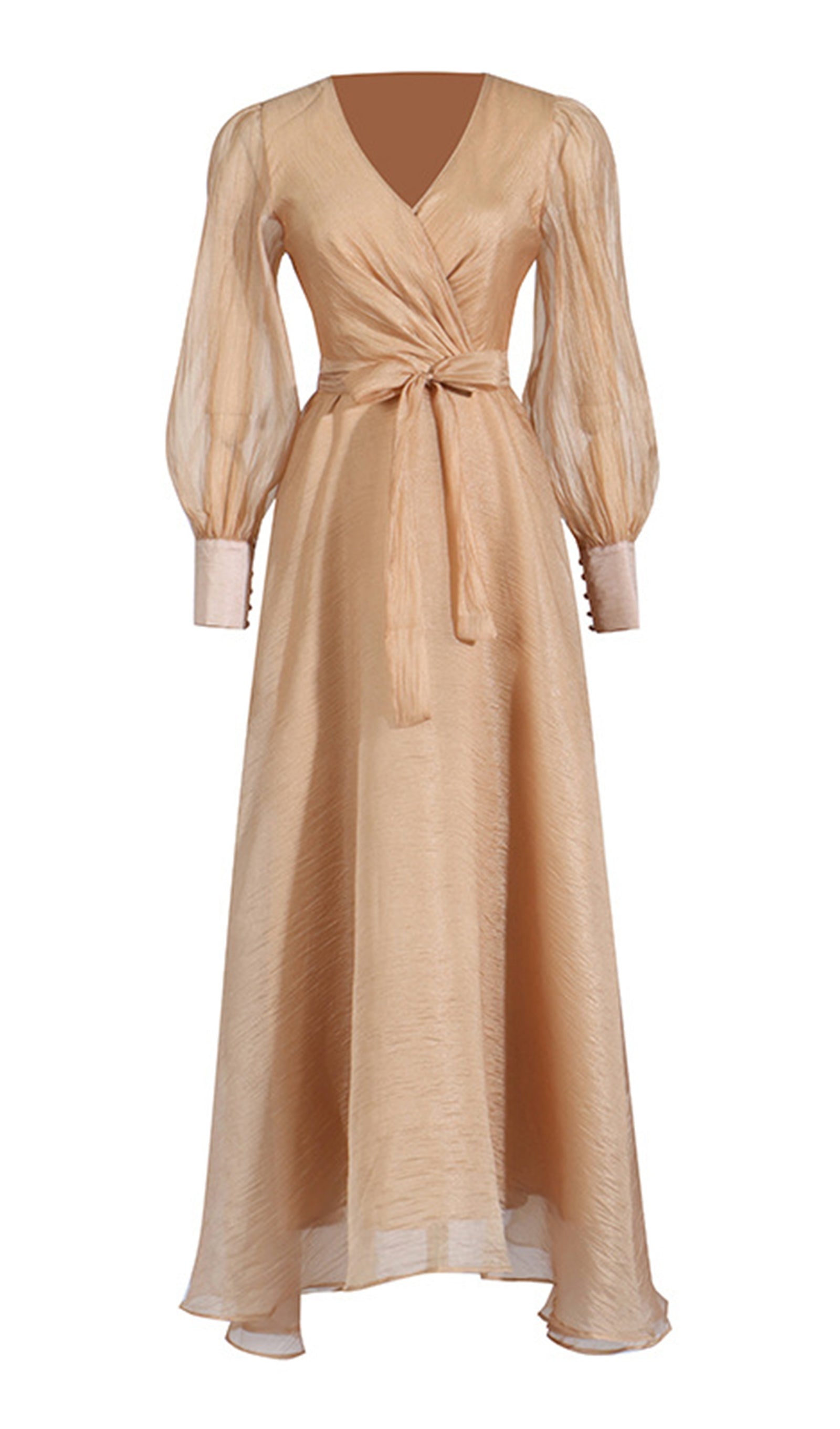 Maxikleid mit Laternenärmeln, V-Ausschnitt und Gürtel