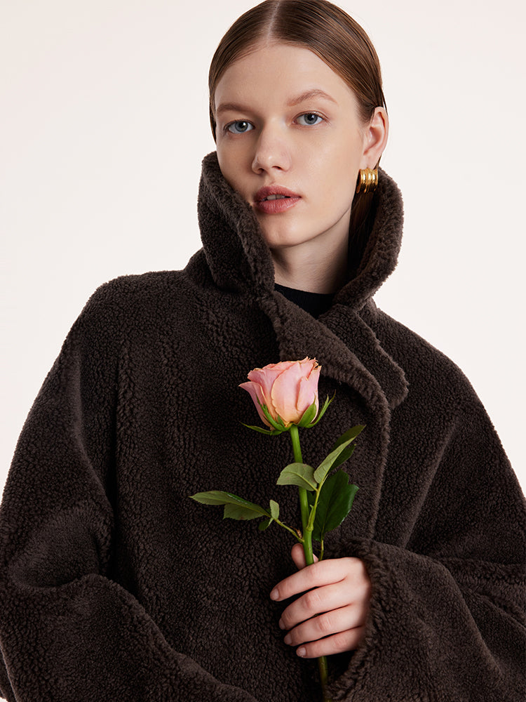 Teddy Lambswool Collar Oversized Coat 