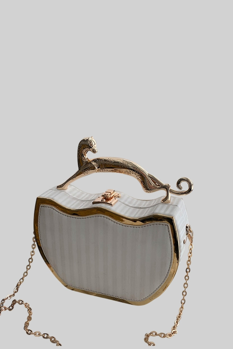 Leopard Detail Metallic Box Bag - White