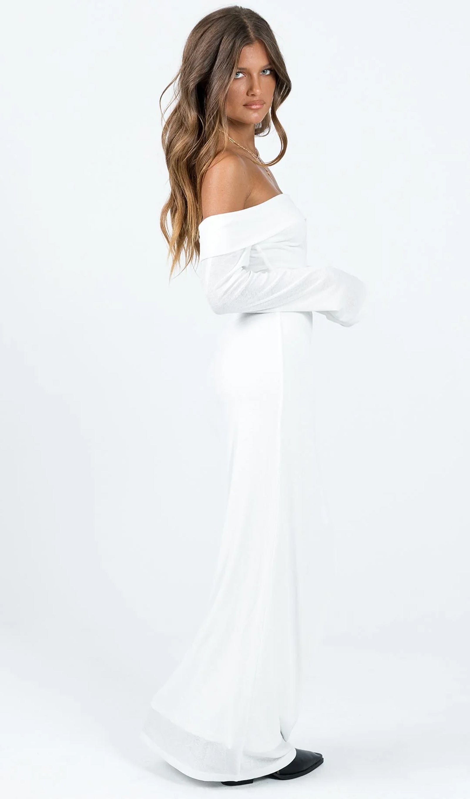 Maida Layered Neck Maxi Dress White 