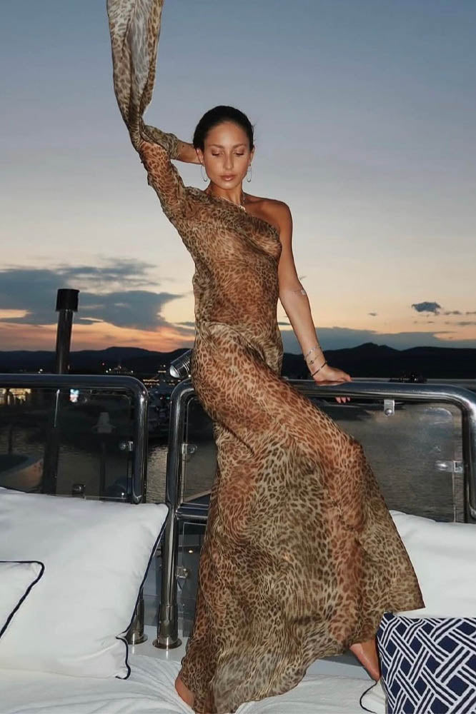 Leopar Mirage Tek Omuzlu Elbise