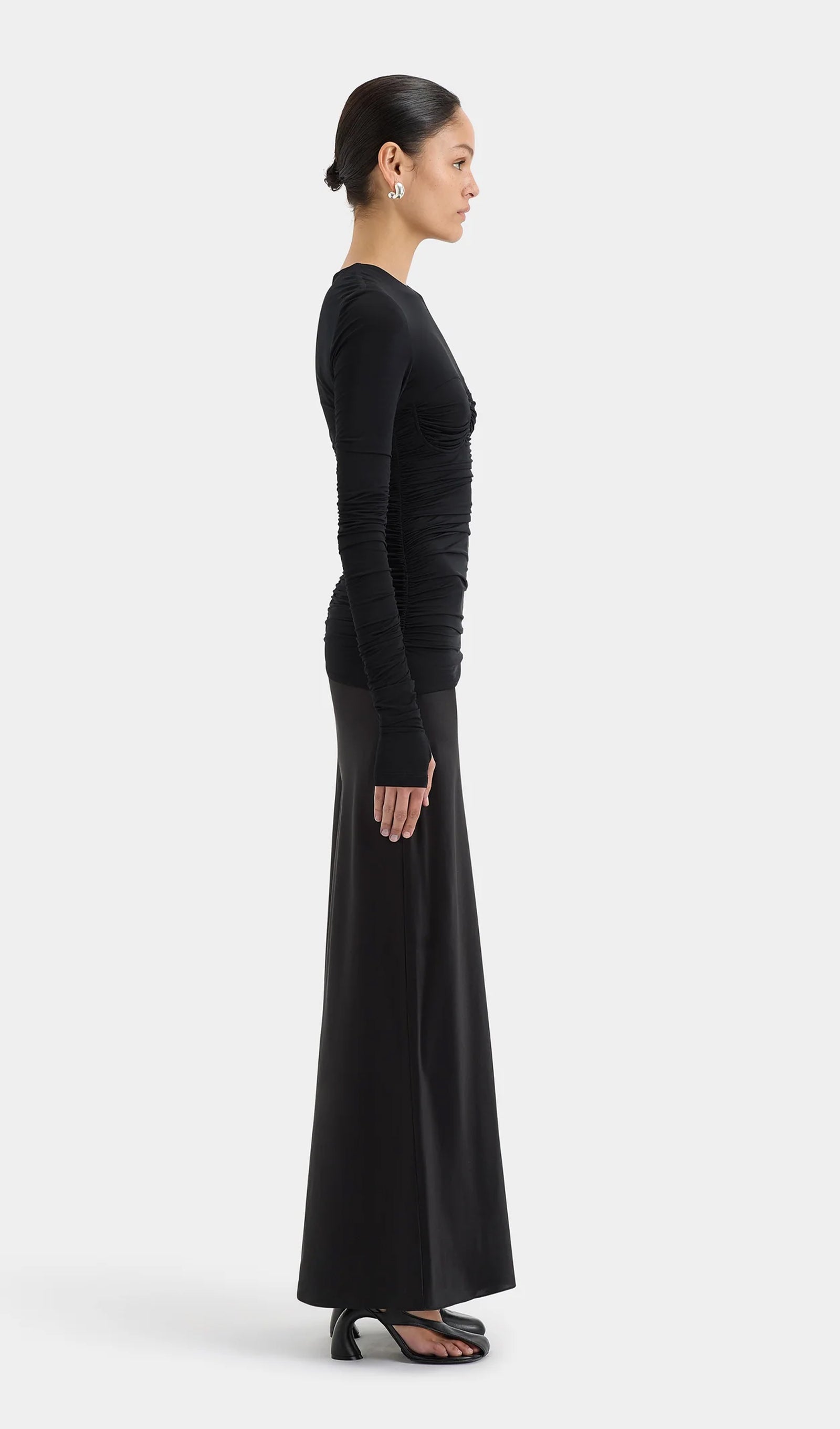 Draped Jersey and Satin Maxi Dress - Black 