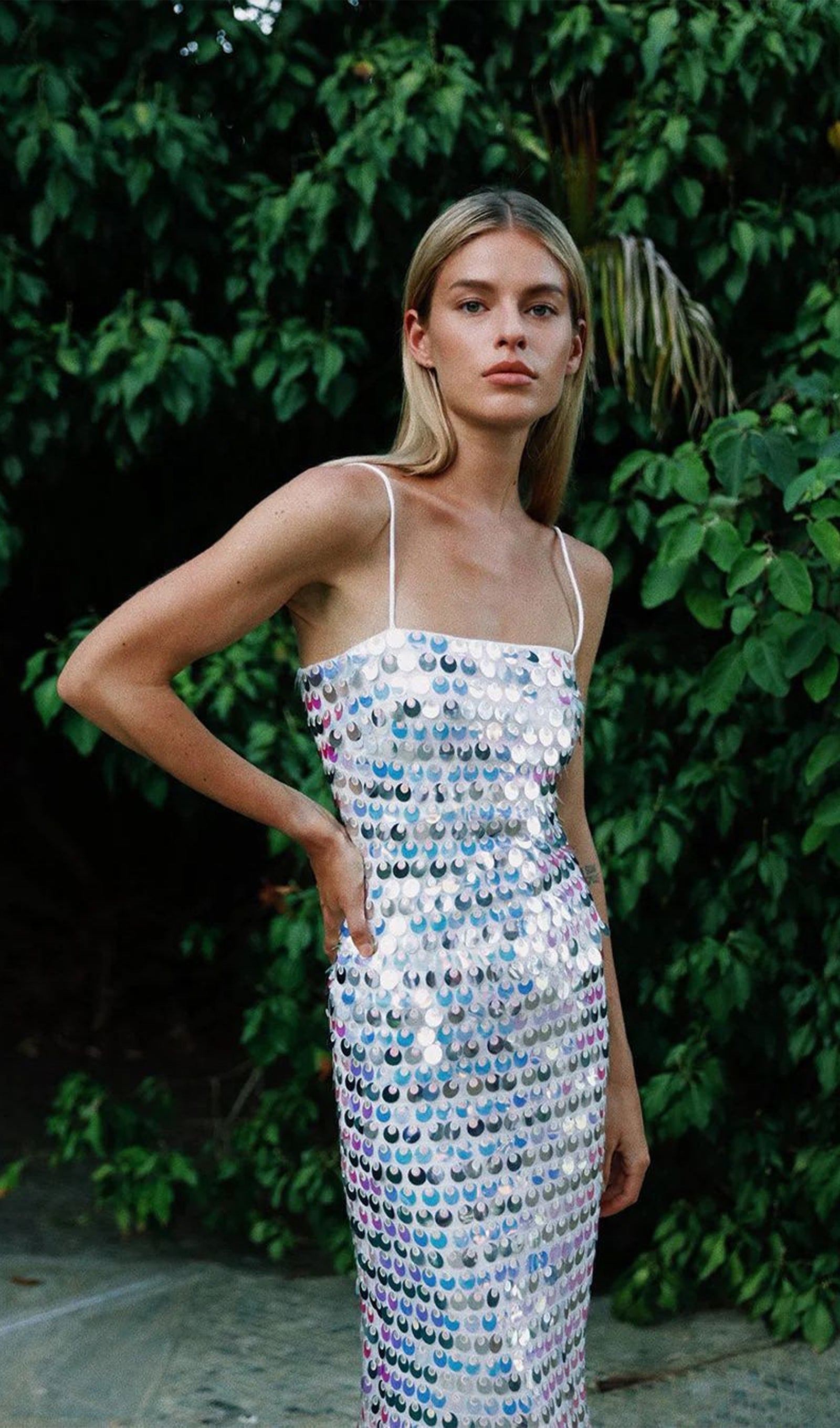 Circle Sequin Midi Dress - Silver 