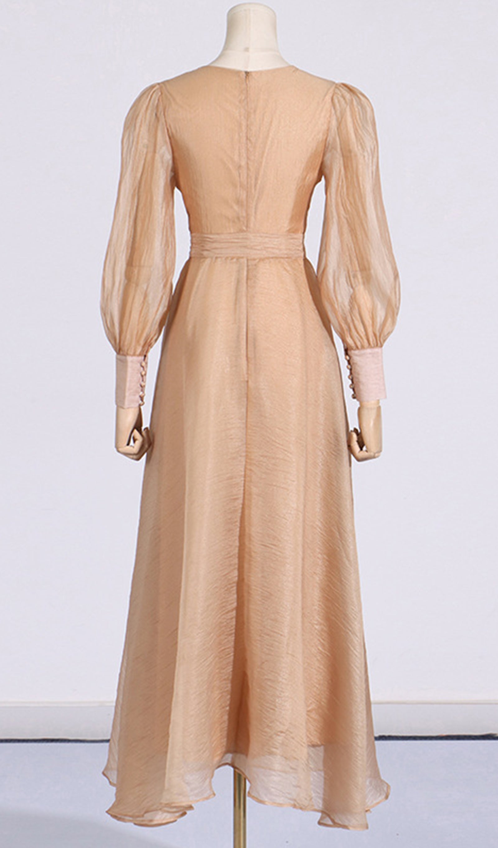 Maxikleid mit Laternenärmeln, V-Ausschnitt und Gürtel