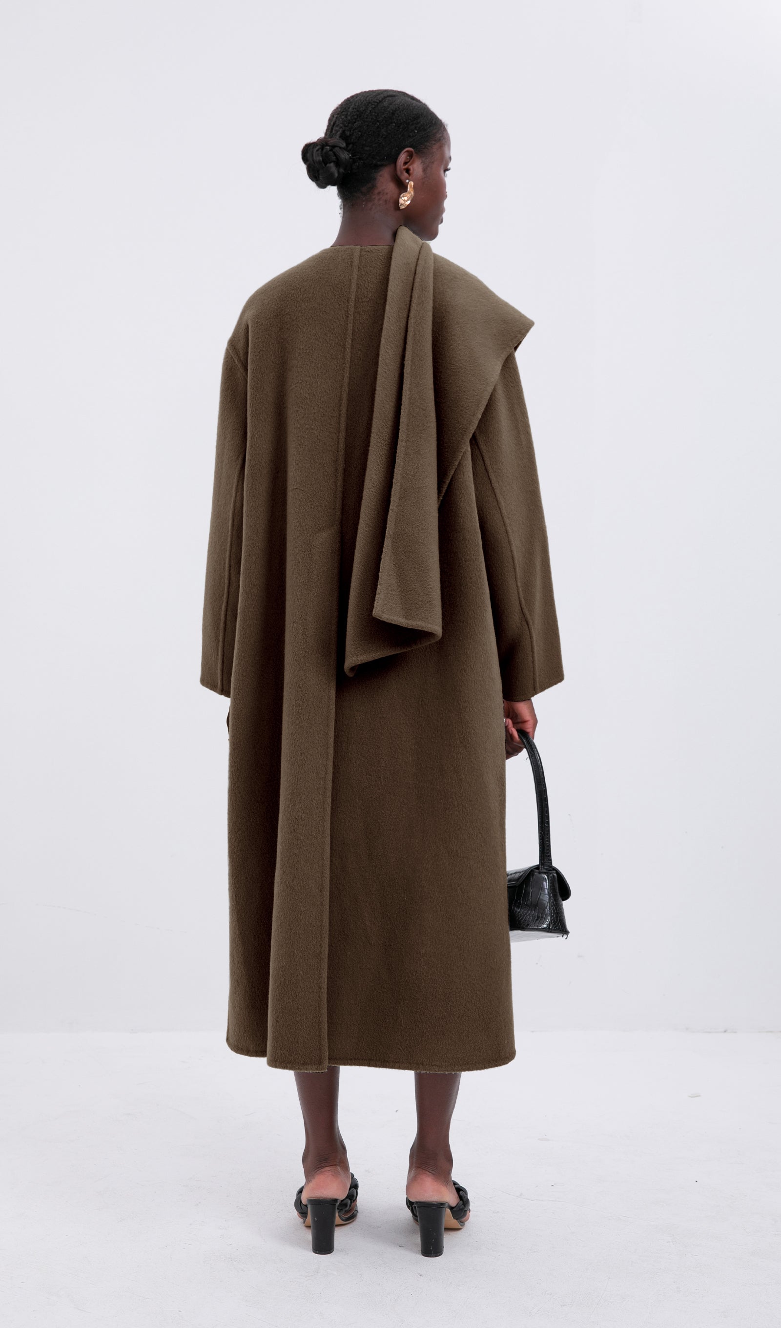 Trendy Oversized Pelerin Stili Kaban-Kahve
