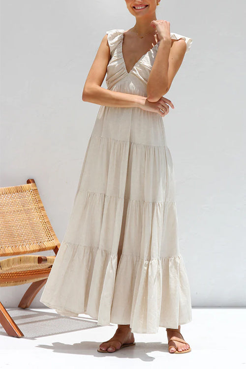 Lumina Leinen-Maxikleid mit V-Ausschnitt