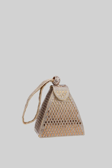 Dreieckige Metalltasche mit goldenen Steinen - Gold