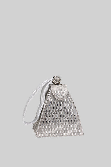 Triangle-shaped metallic bag with gold stones - Silver
