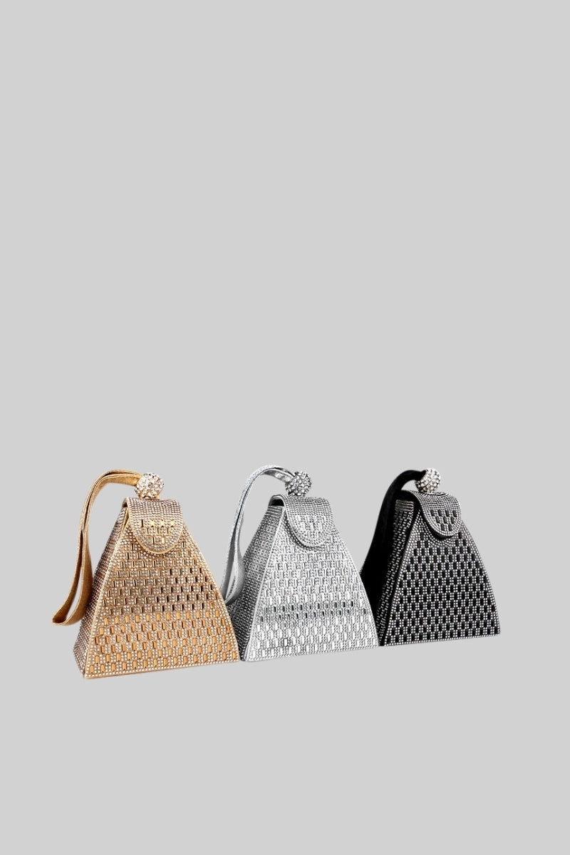Dreieckige Metalltasche mit goldenen Steinen - Gold