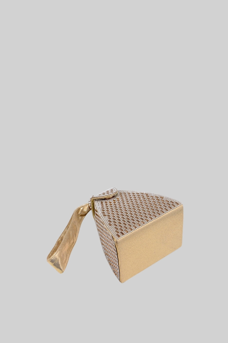 Dreieckige Metalltasche mit goldenen Steinen - Gold