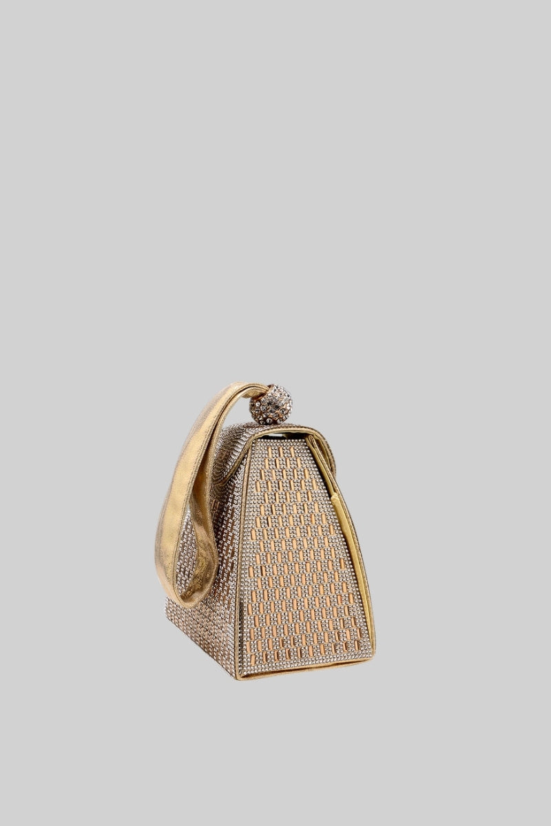 Dreieckige Metalltasche mit goldenen Steinen - Gold