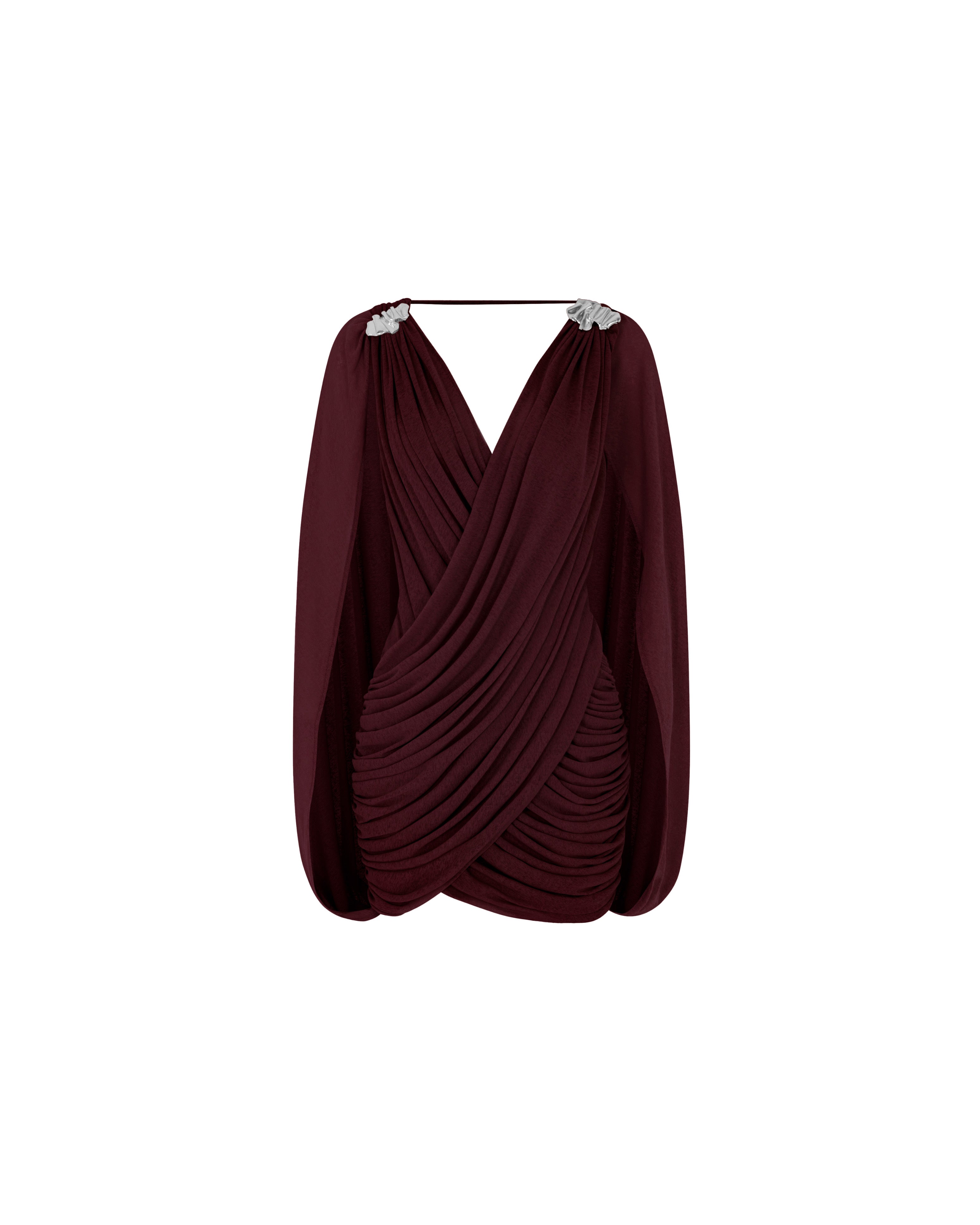 Niobe Dökümlü Mini Elbise-Bordo