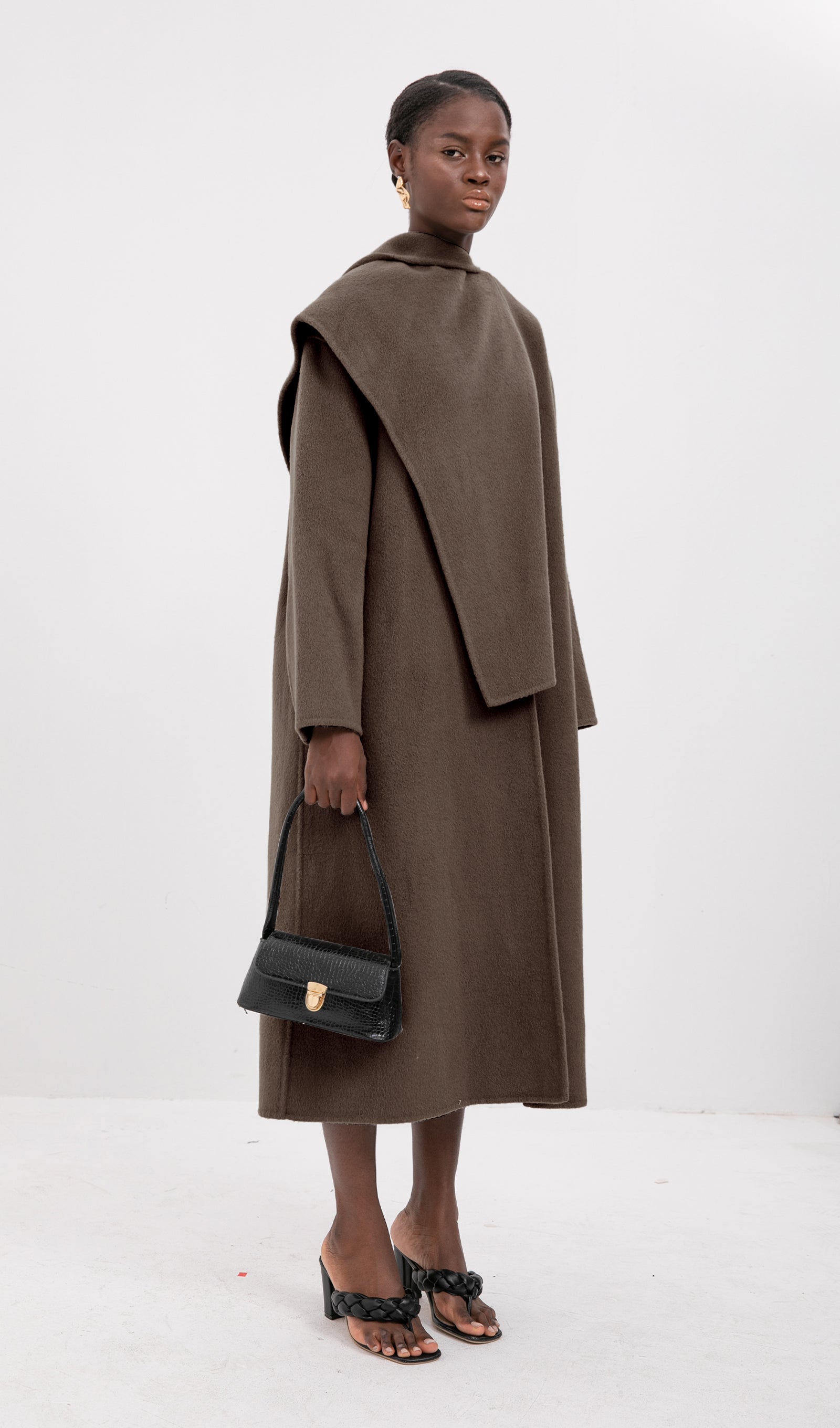 Trendy Oversized Pelerin Stili Kaban-Kahve