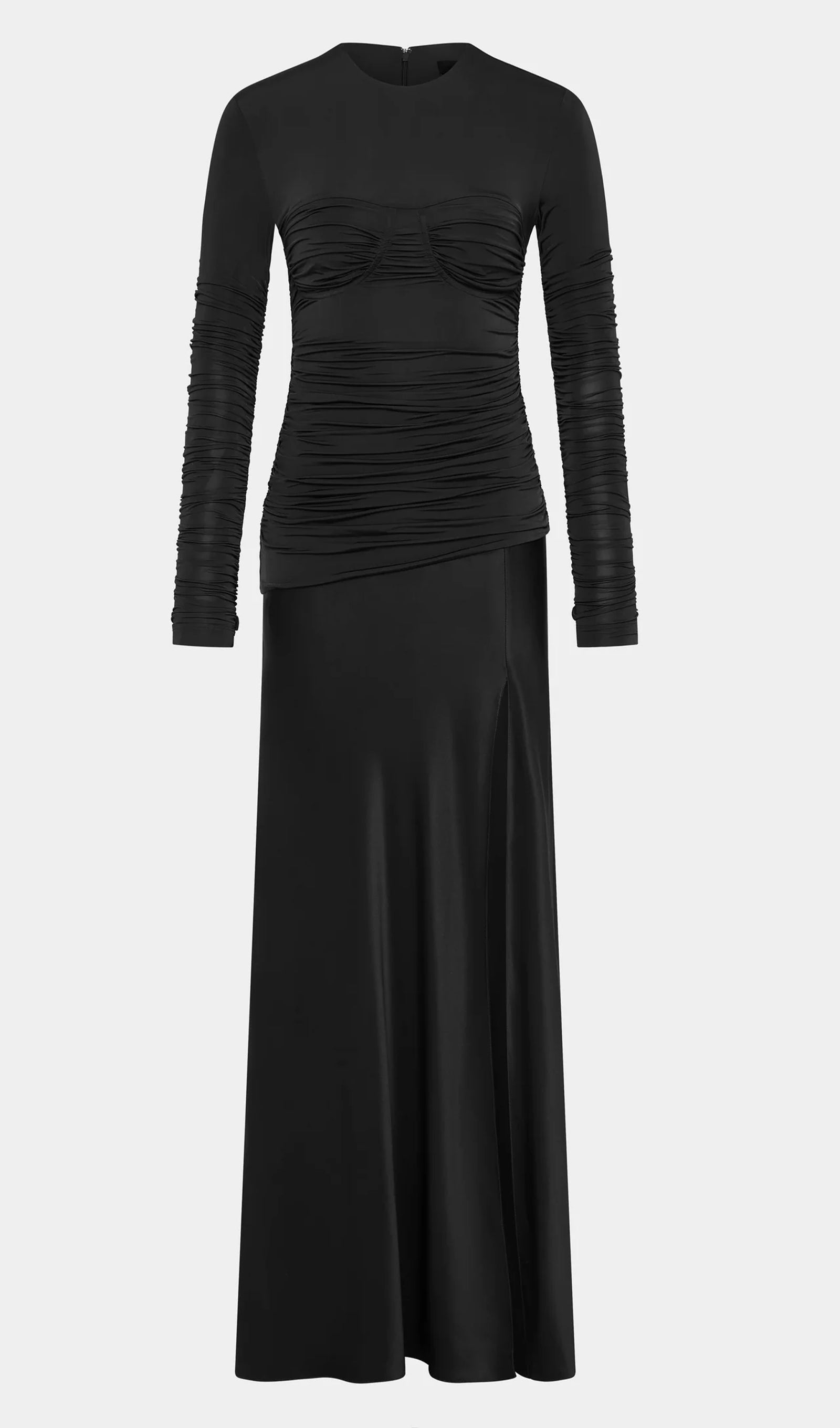 Draped Jersey and Satin Maxi Dress - Black 