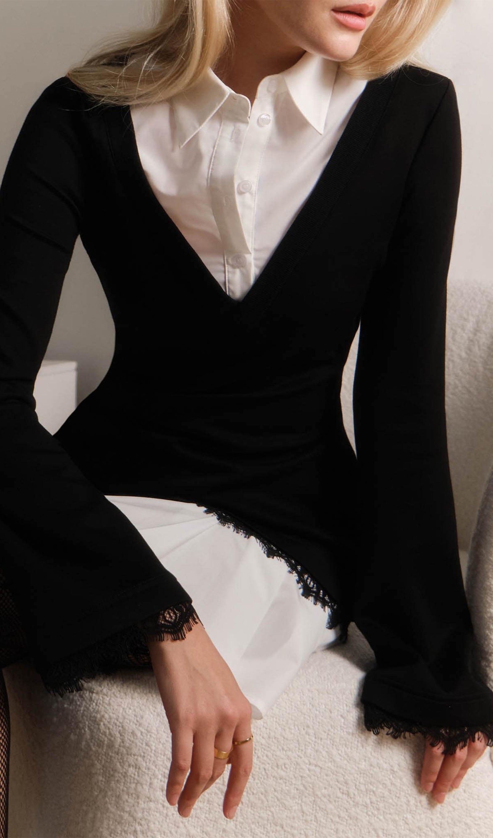 Hemdblusen-Minikleid mit Imitationsspitzenbesatz 