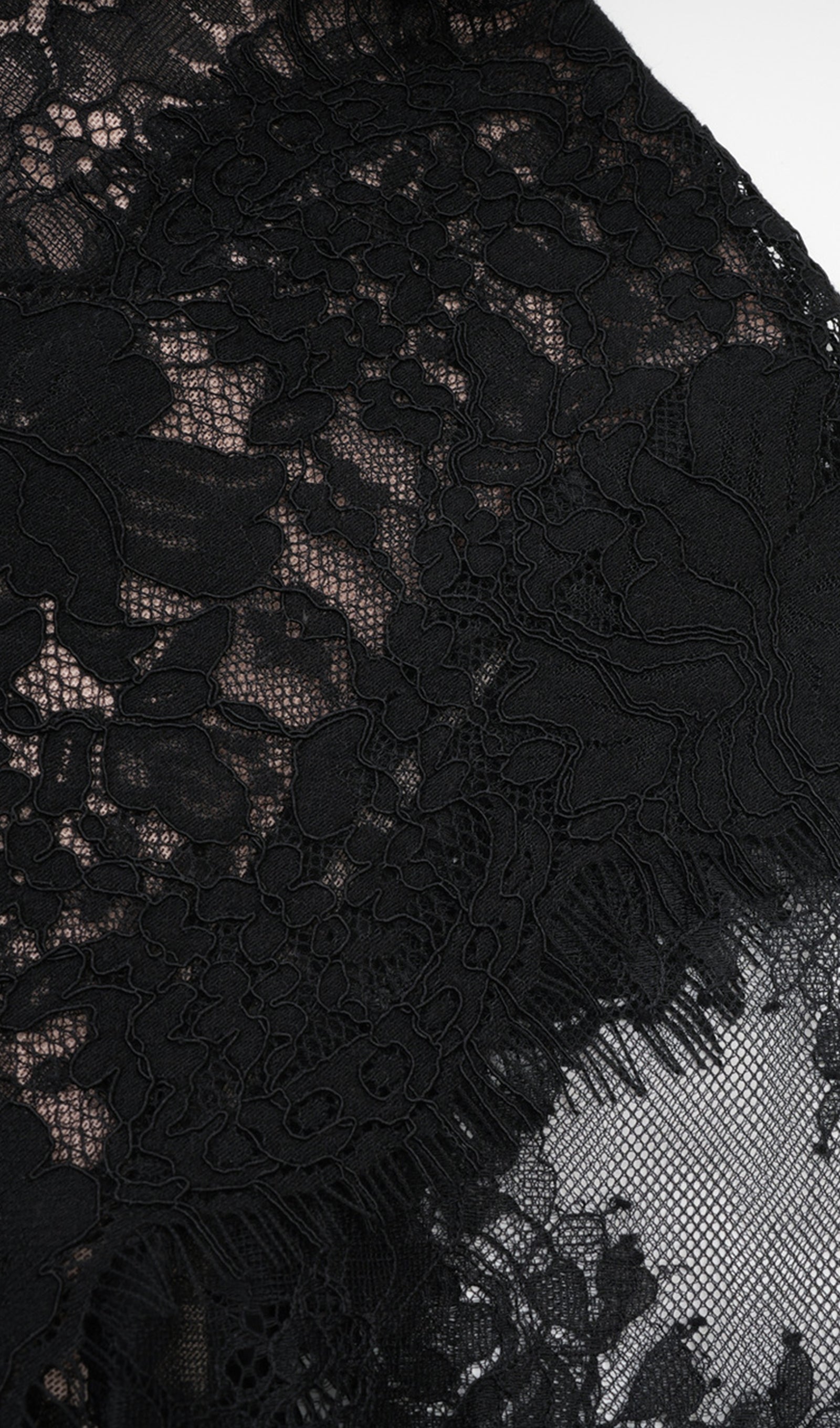 Long Sleeve Lace Fitted and Flare Midi Dress Black